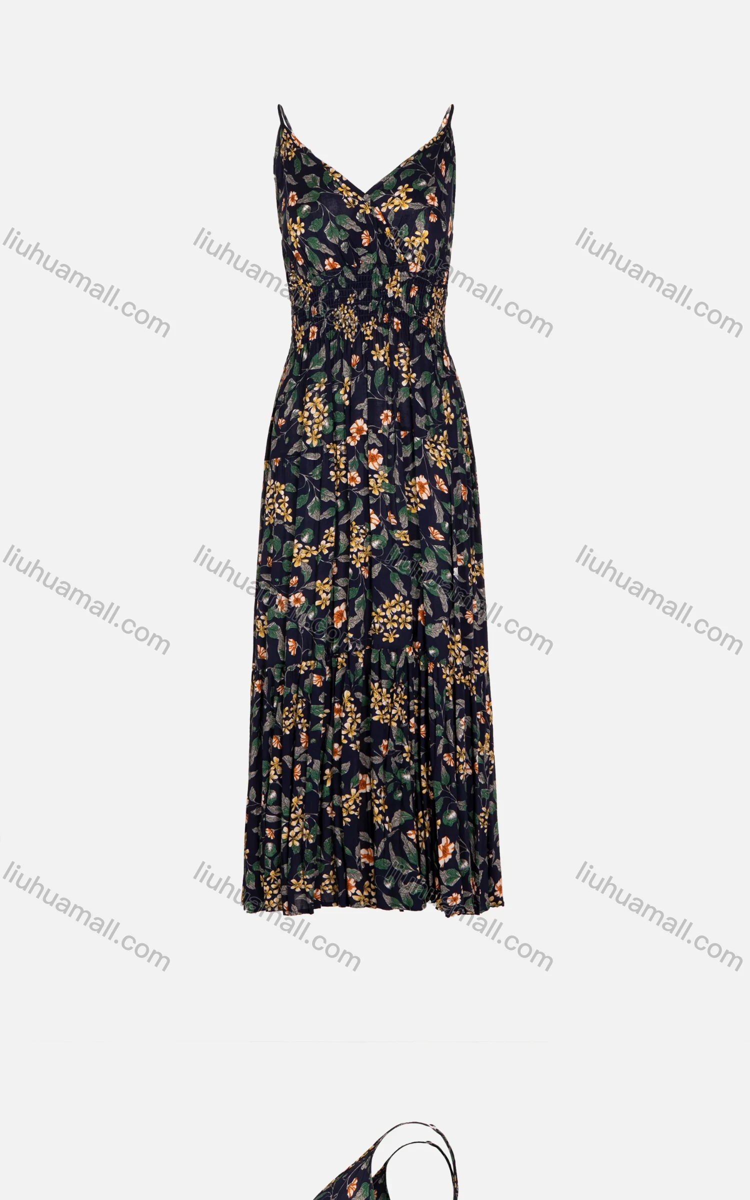 Wholesale Women's Sleeveless V-Neck Spaghetti Strap Floral Print Pleated Cami Dress - Liuhuamall