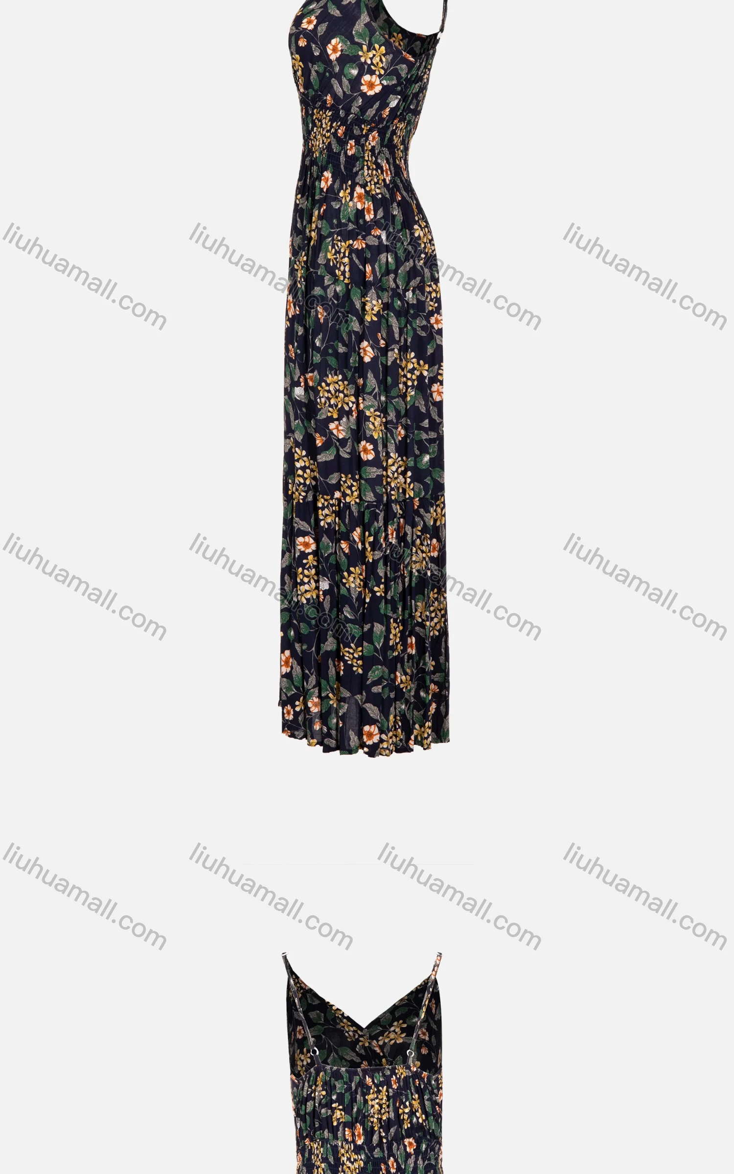 Wholesale Women's Sleeveless V-Neck Spaghetti Strap Floral Print Pleated Cami Dress - Liuhuamall