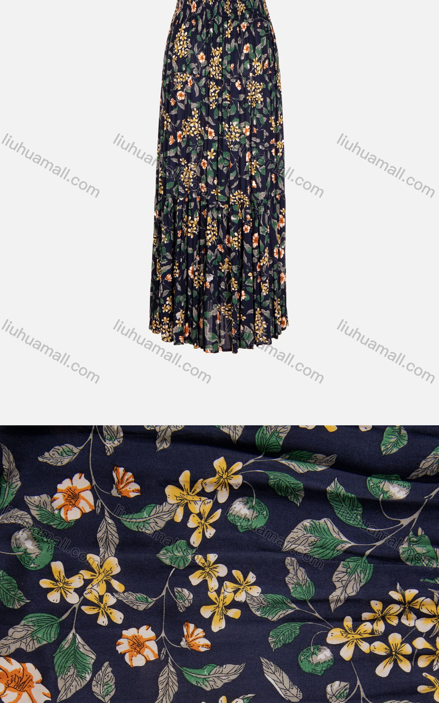 Wholesale Women's Sleeveless V-Neck Spaghetti Strap Floral Print Pleated Cami Dress - Liuhuamall