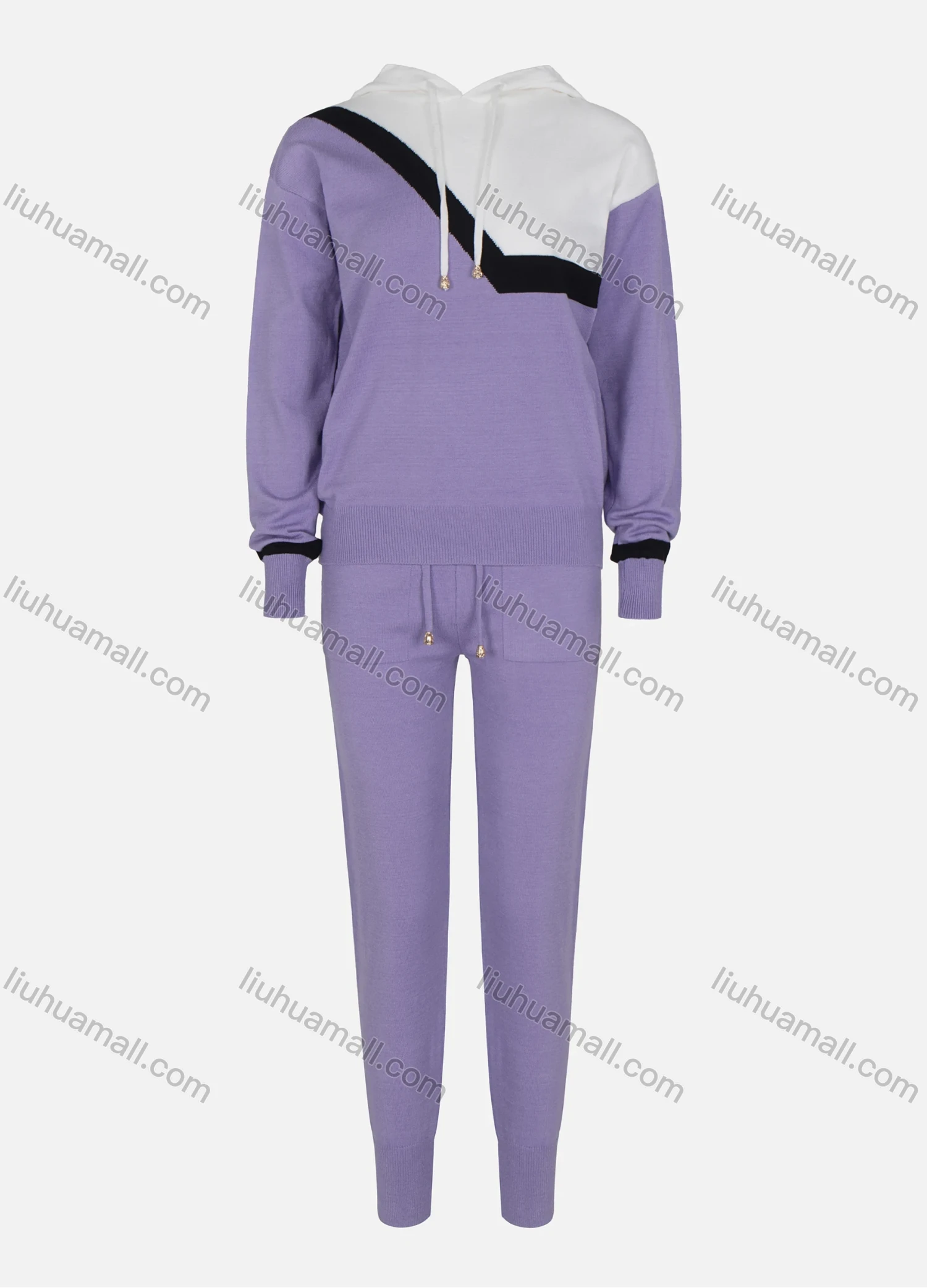 Wholesale Women's Long Sleeve Colorblock Drop Shoulder Hoodie 2 Piece Set - Liuhuamall