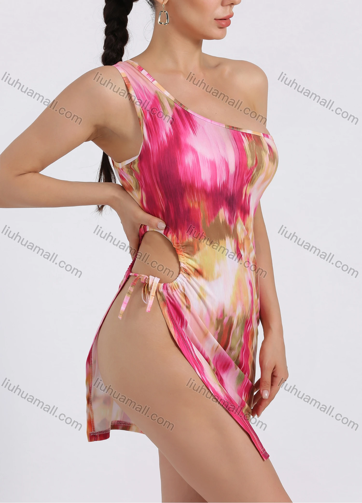 Wholesale Women's One Shoulder Slim Fit Tie Dye Bodycon Club Dress - Liuhuamall