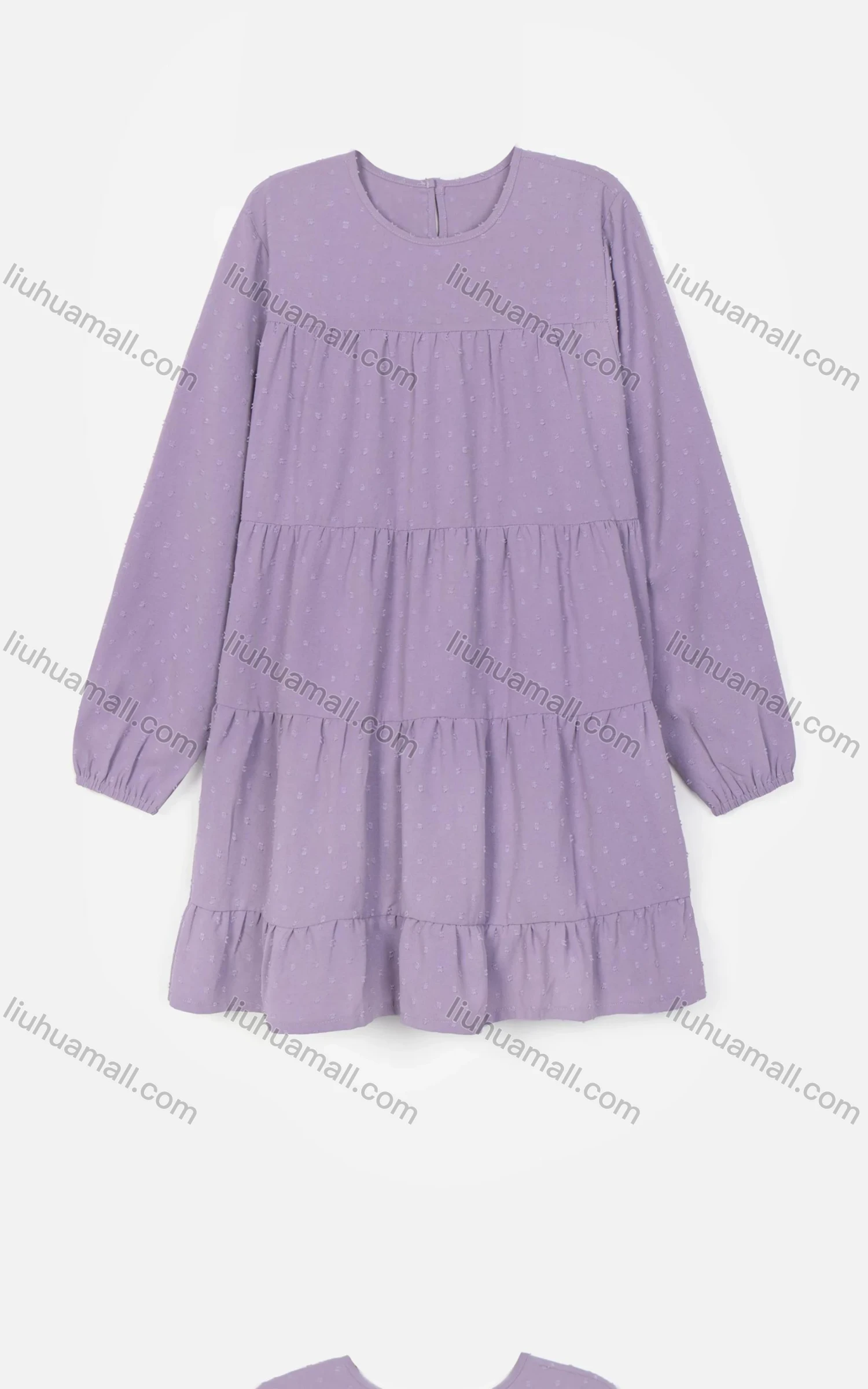 Wholesale Women's Casual Crew Neck Keyhole Back Long Sleeve Layered Short Dress - Liuhuamall