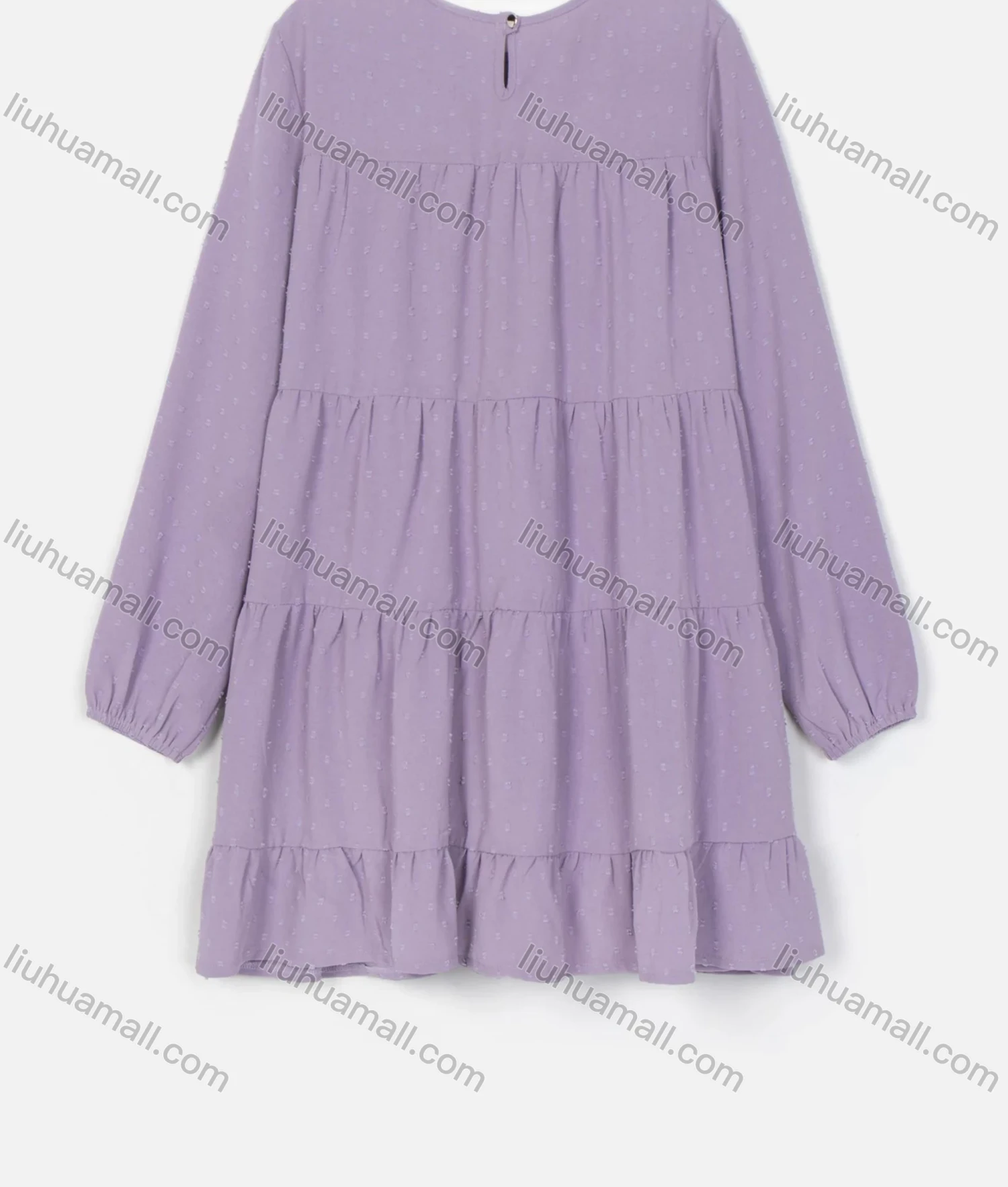 Wholesale Women's Casual Crew Neck Keyhole Back Long Sleeve Layered Short Dress - Liuhuamall