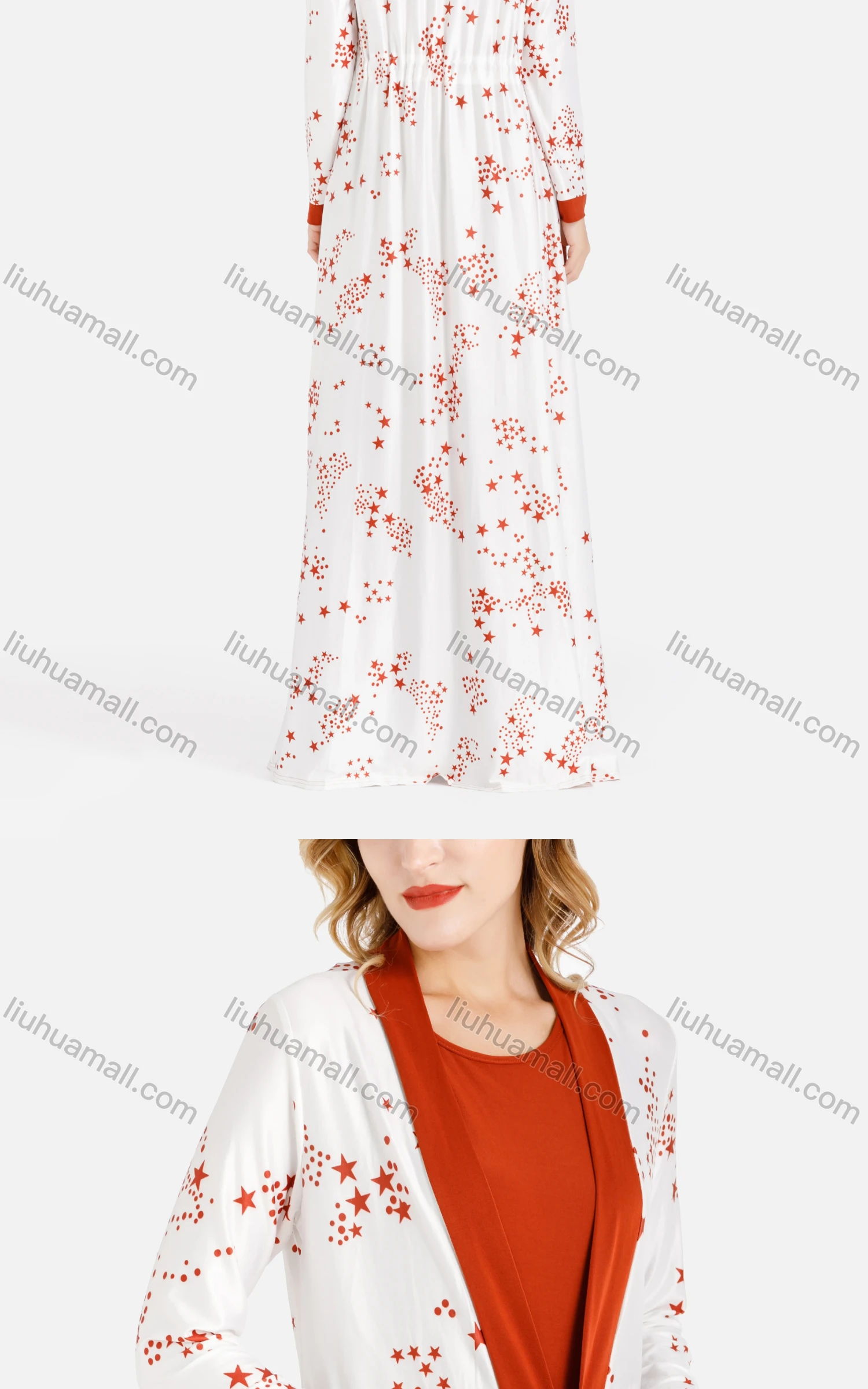 Wholesale Women's Open Front Star Print Maxi Cardigan - Liuhuamall