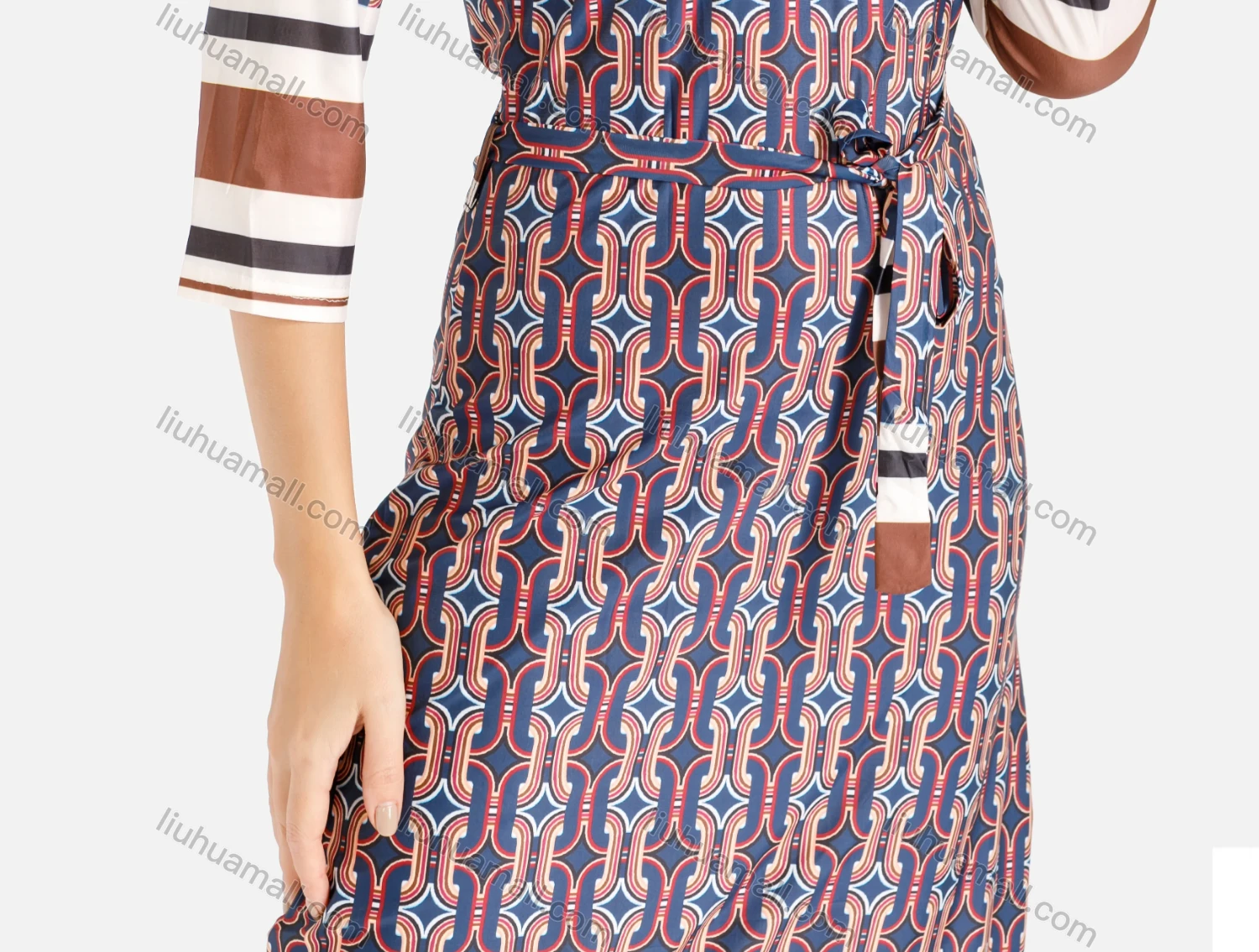 Wholesale Women's Casual Round Neck Folk Art Lace Up A-line Dress - Liuhuamall