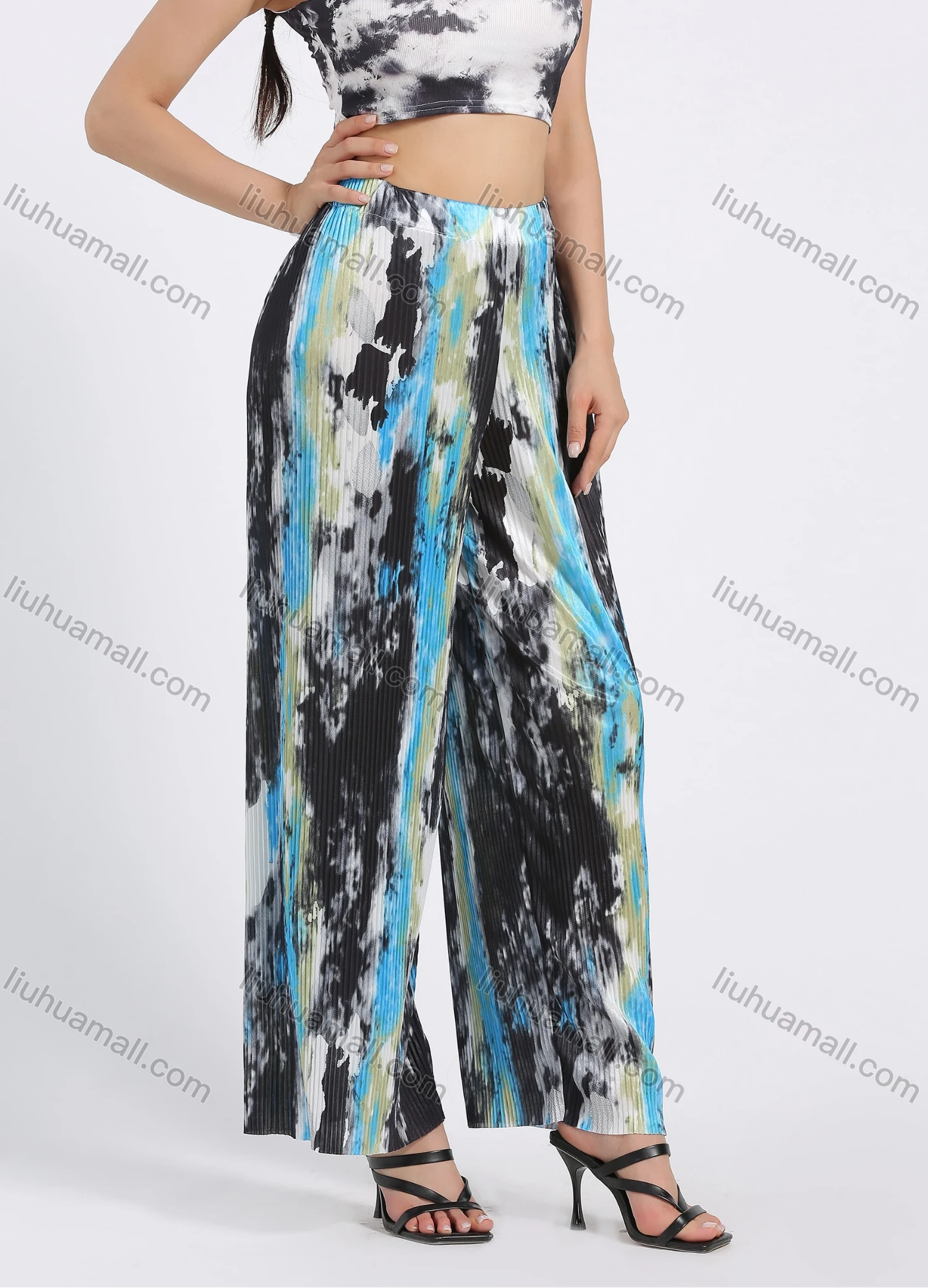 Wholesale Women's Casual Tie Dye Crop Tank Top & Wide Leg Pants 2 Piece Set - Liuhuamall