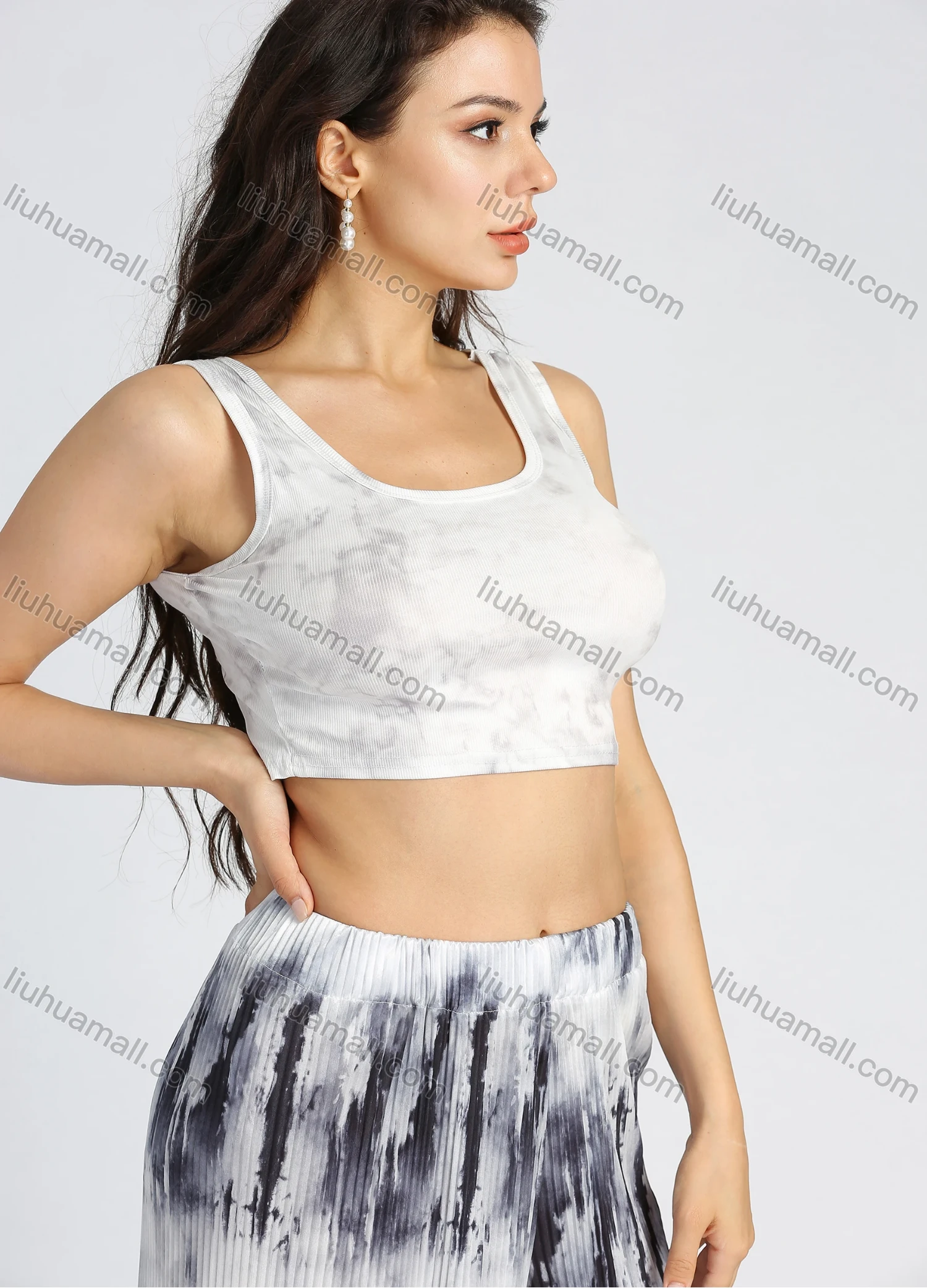 Wholesale Women's Casual Tie Dye Scoop Neck Crop Tank Top & Wide Leg Pants 2 Piece Set - Liuhuamall