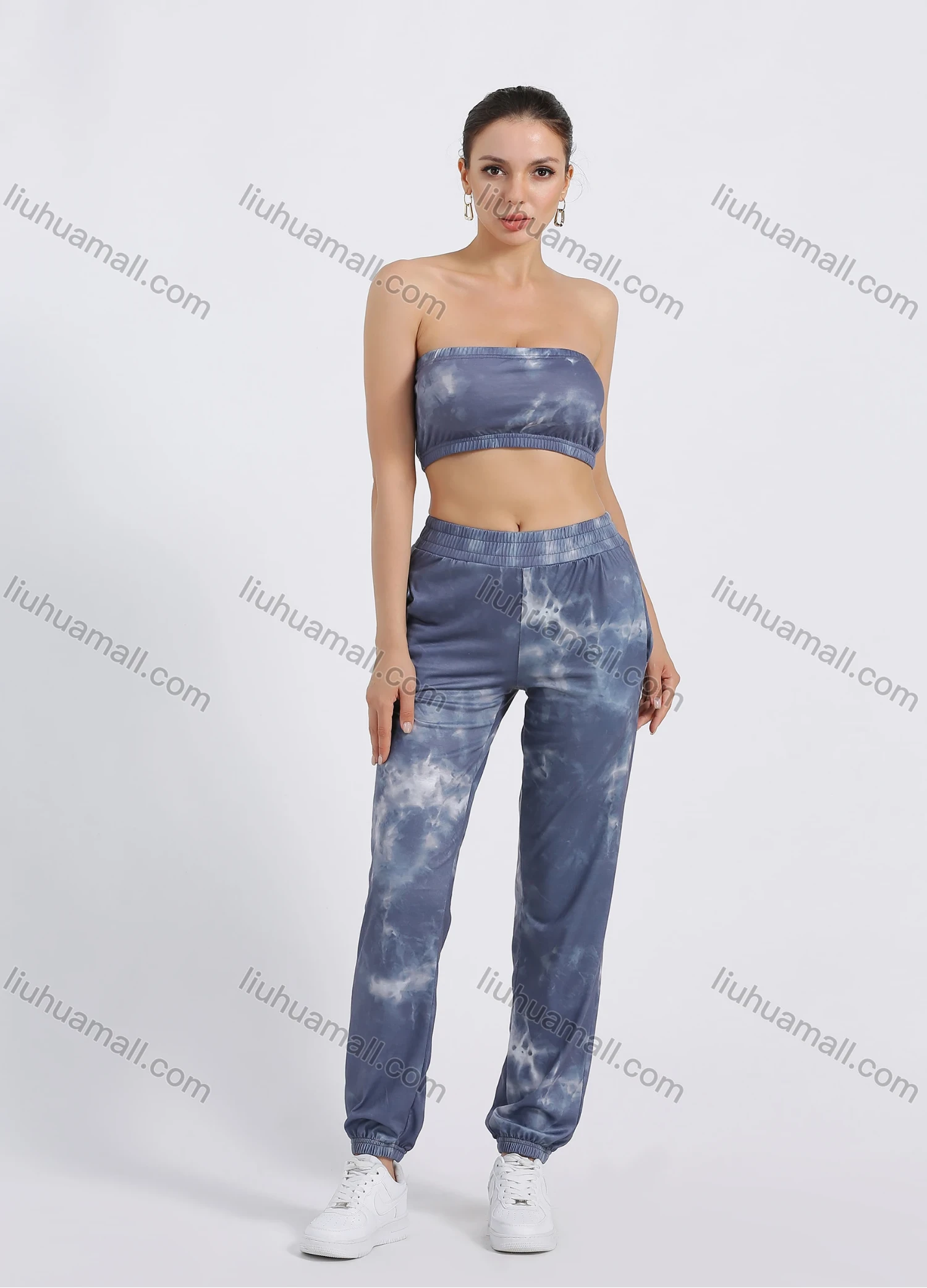 Wholesale Women's Casual Tie Dye Crop Tube Top & Sweatpants 2 Piece Set - Liuhuamall