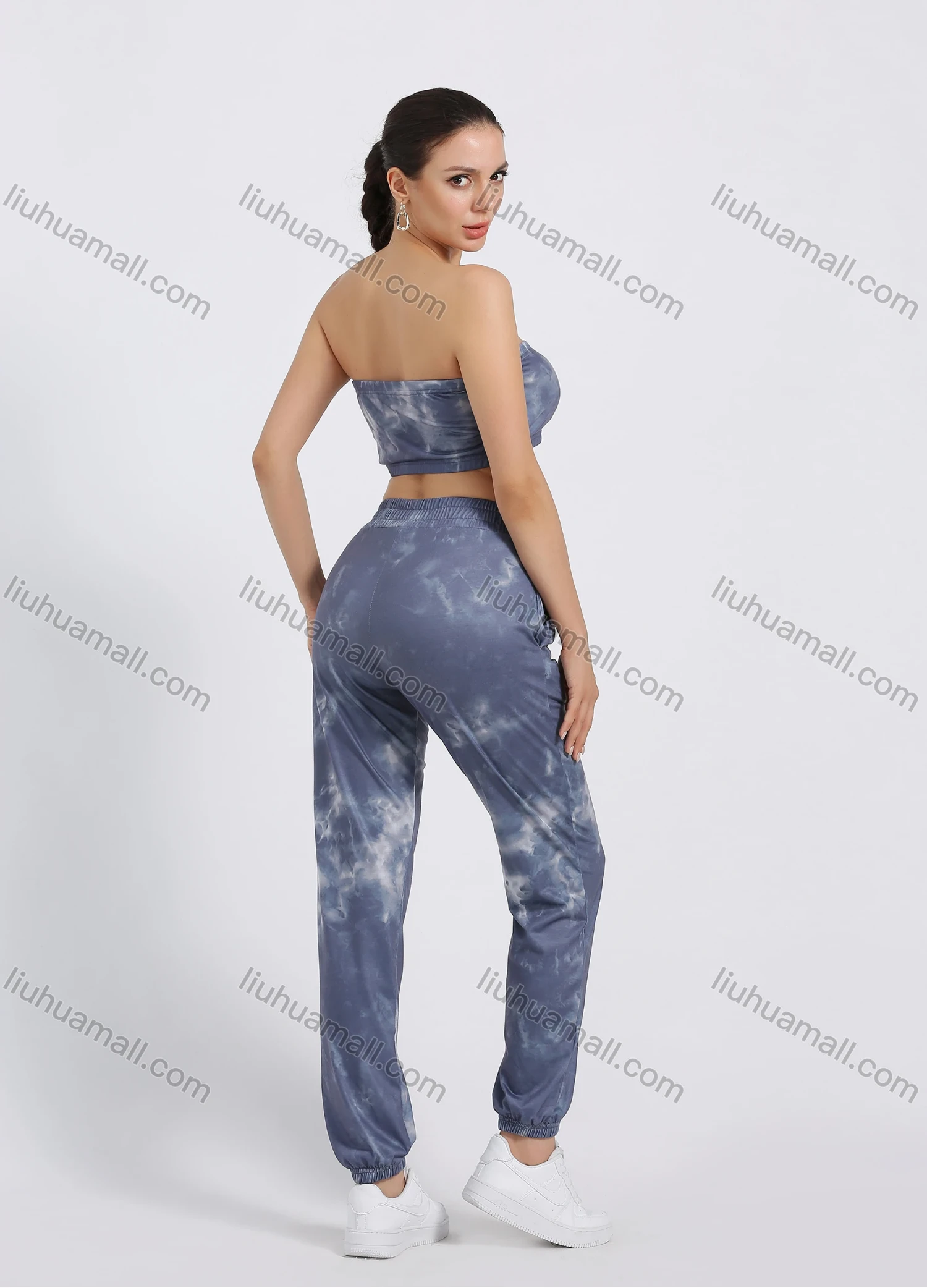 Wholesale Women's Casual Tie Dye Crop Tube Top & Sweatpants 2 Piece Set - Liuhuamall