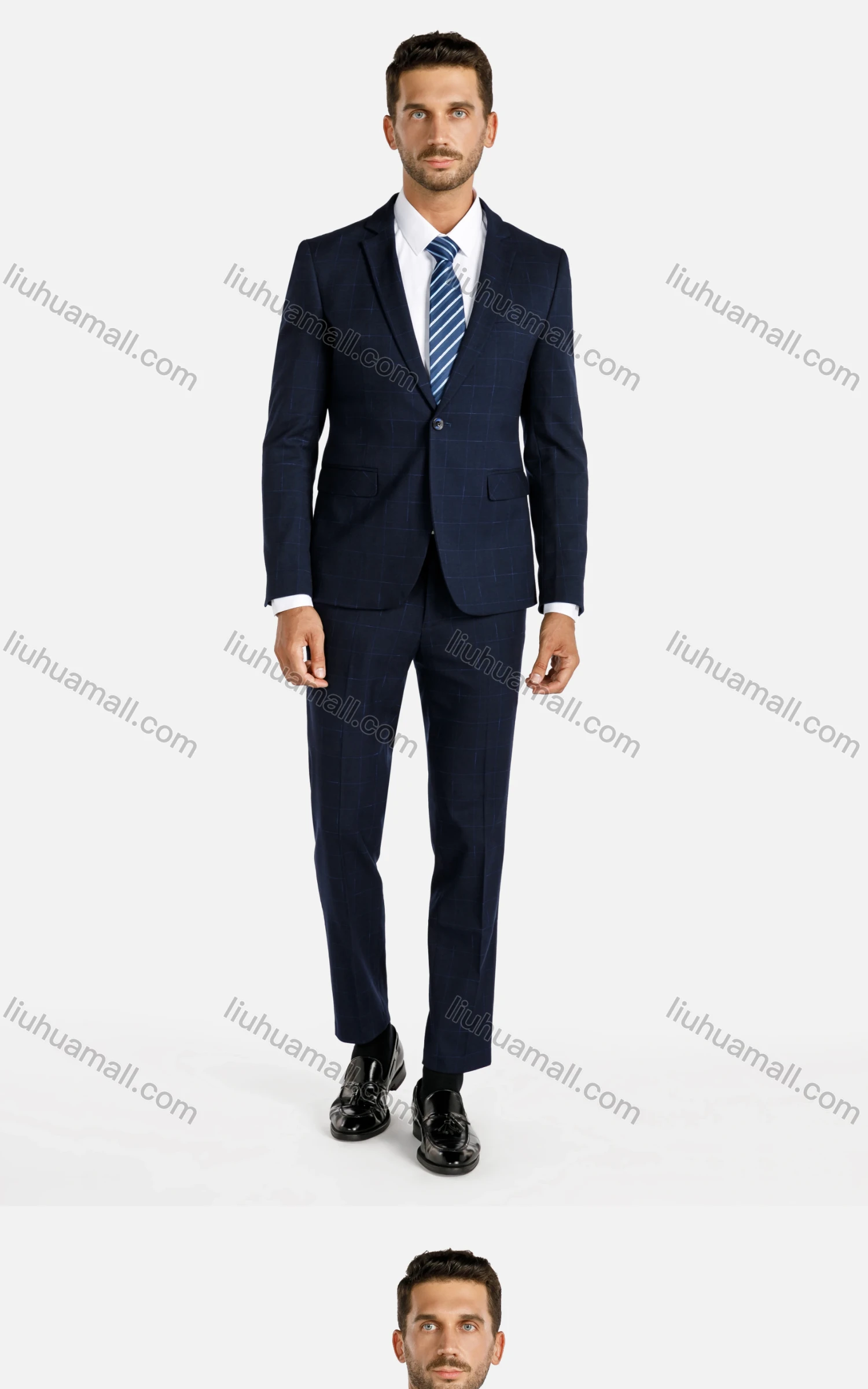 Wholesale Men's Plaid Button Blazer&Pants 2-Piece Slim Fit Suit Set - Liuhuamall