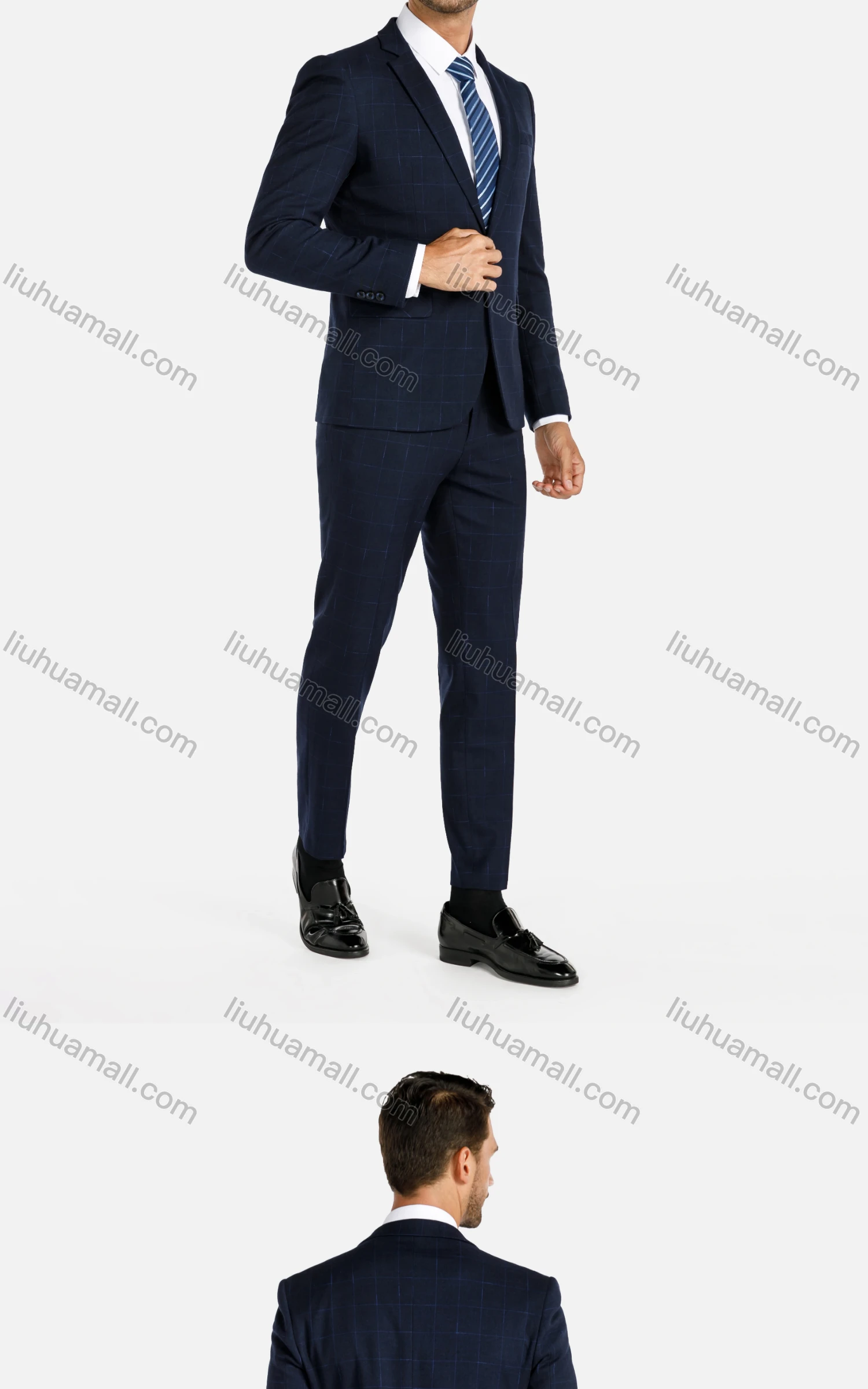 Wholesale Men's Plaid Button Blazer&Pants 2-Piece Slim Fit Suit Set - Liuhuamall