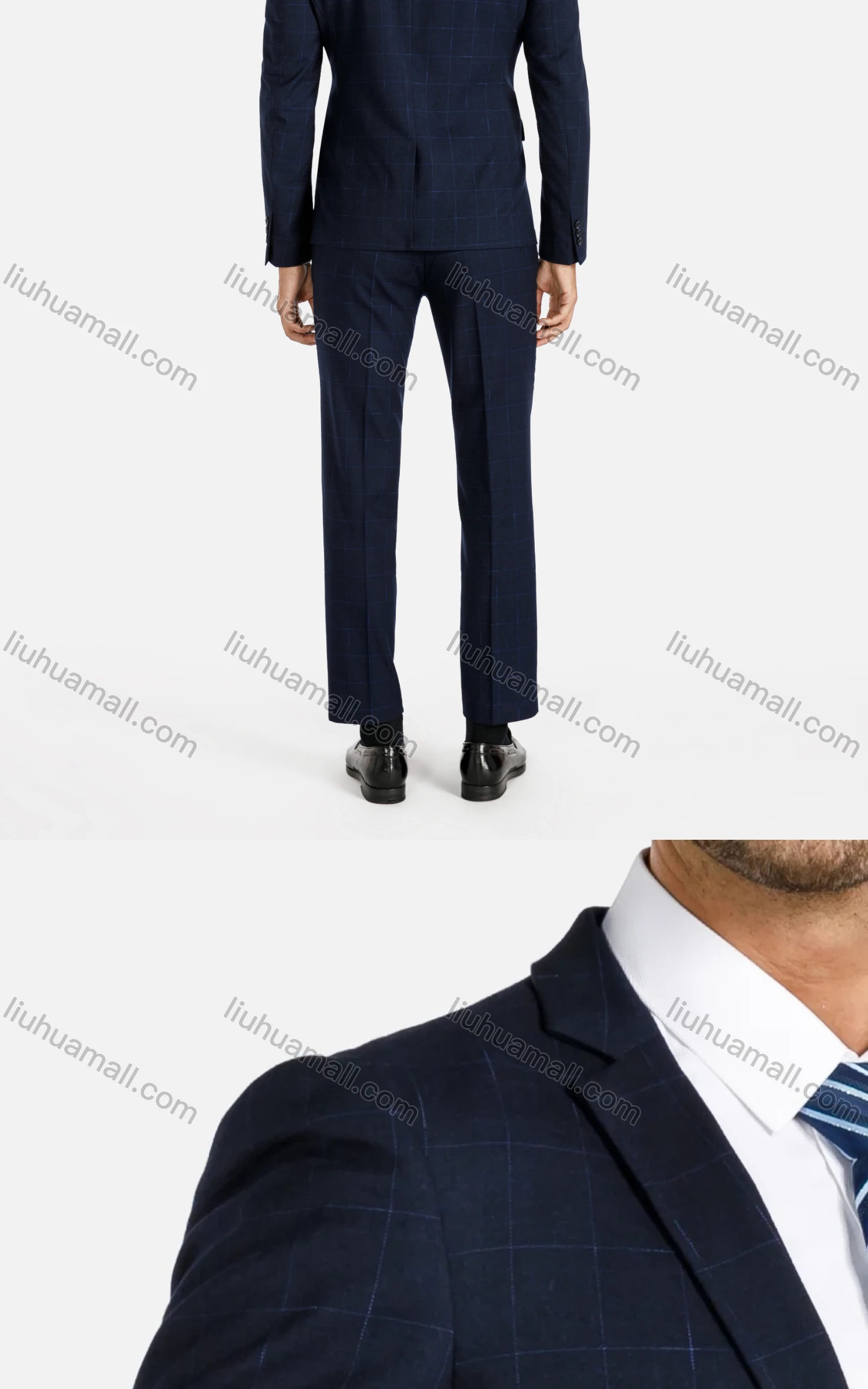 Wholesale Men's Plaid Button Blazer&Pants 2-Piece Slim Fit Suit Set - Liuhuamall