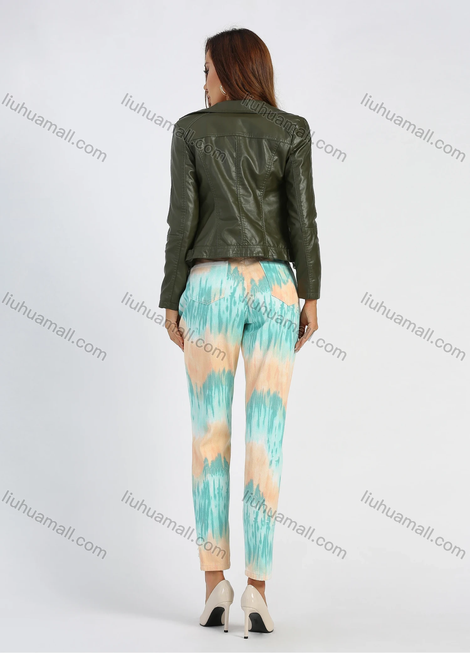 Wholesale Women's High Waist Tie Dye Ripped Distressed Patch Pocket Skinny Pant - Liuhuamall