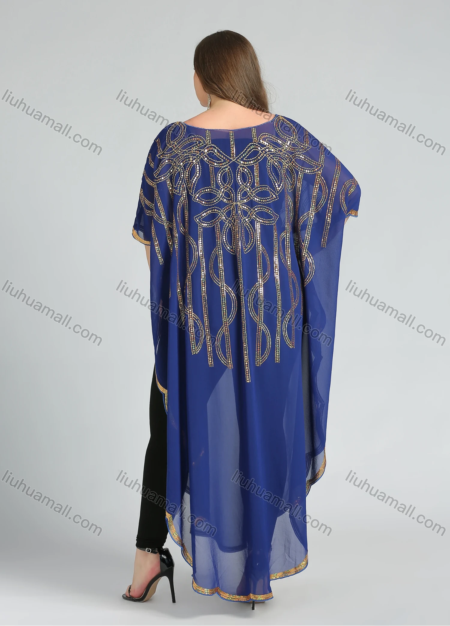 Wholesale Women's Arabic Dubai VNeck Half Sleeve Muslim Islamic Seuqin Maxi Cover Up Dress - Liuhuamall