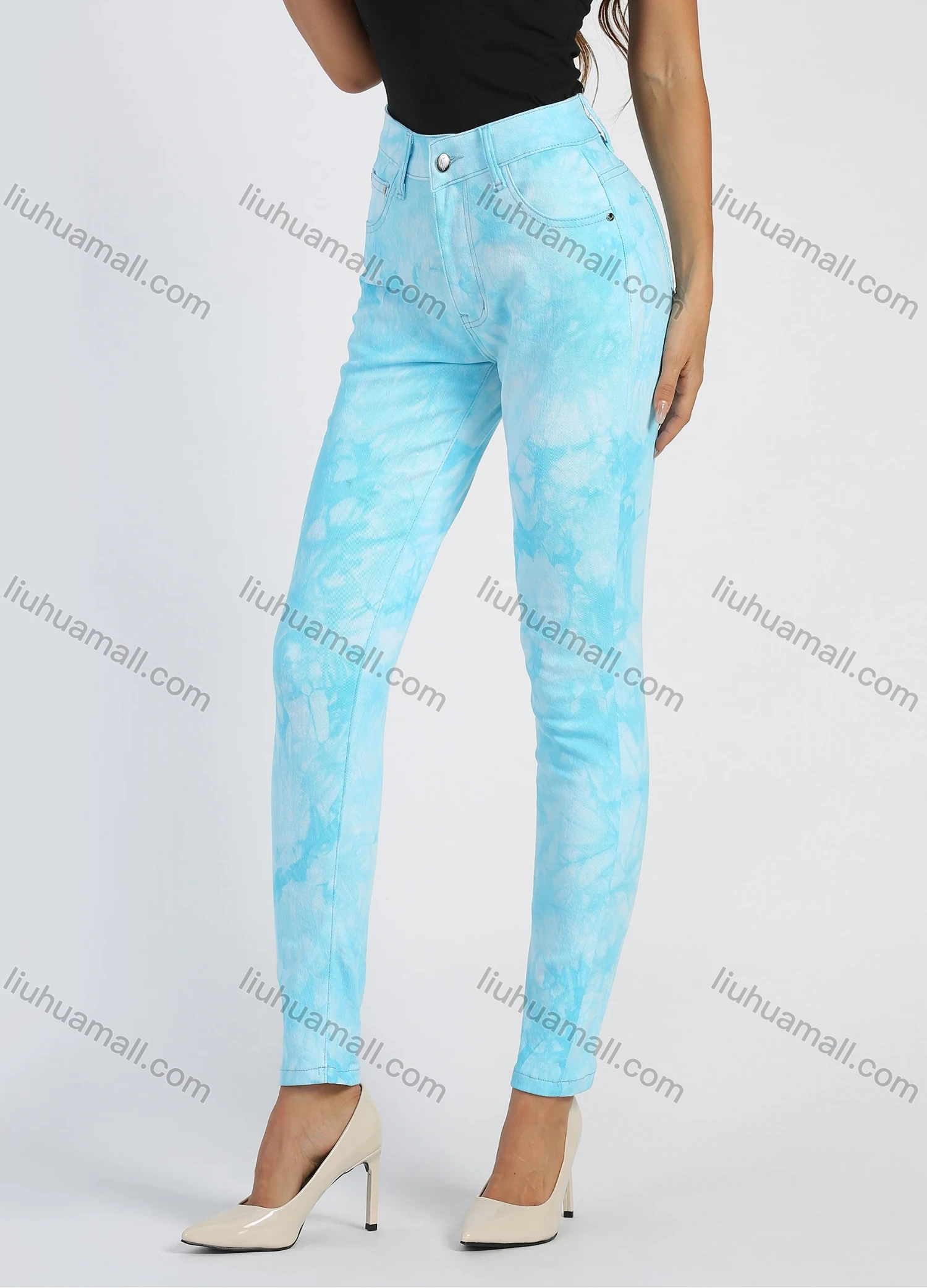 Wholesale Women's Fashion High Waist Tie Dye Patch Pocket Skinny Pant - Liuhuamall