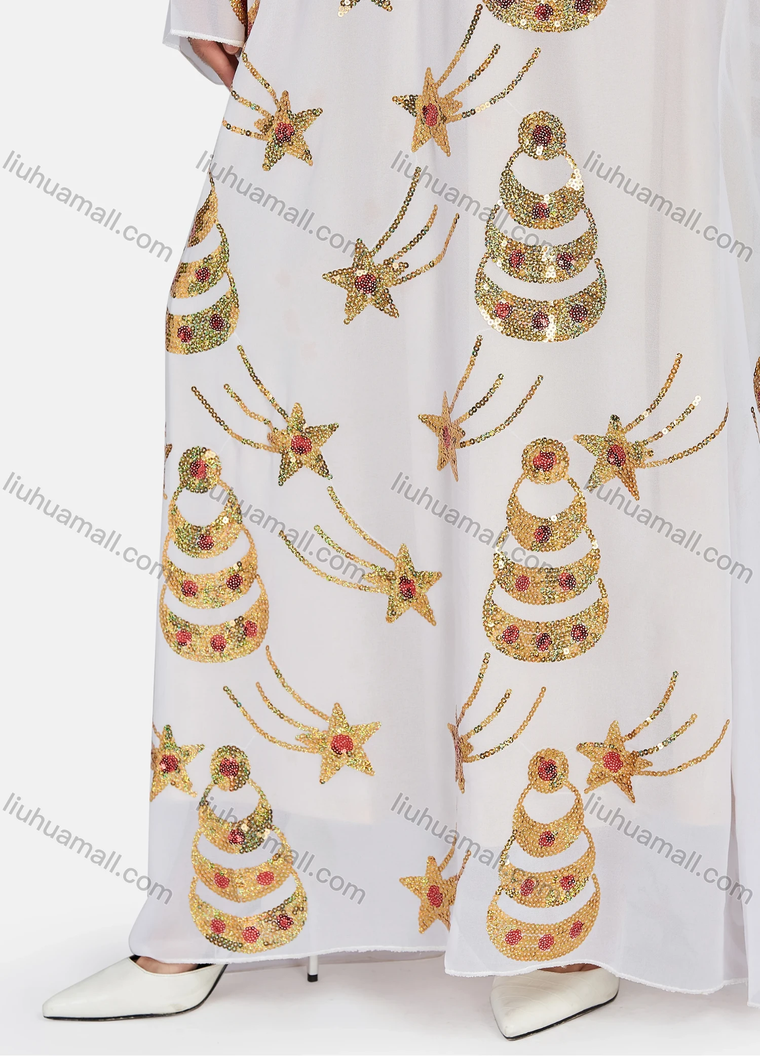 Wholesale Women's Islamic Muslim Round Neck Sequin Star Glitter Maxi Abaya - Liuhuamall