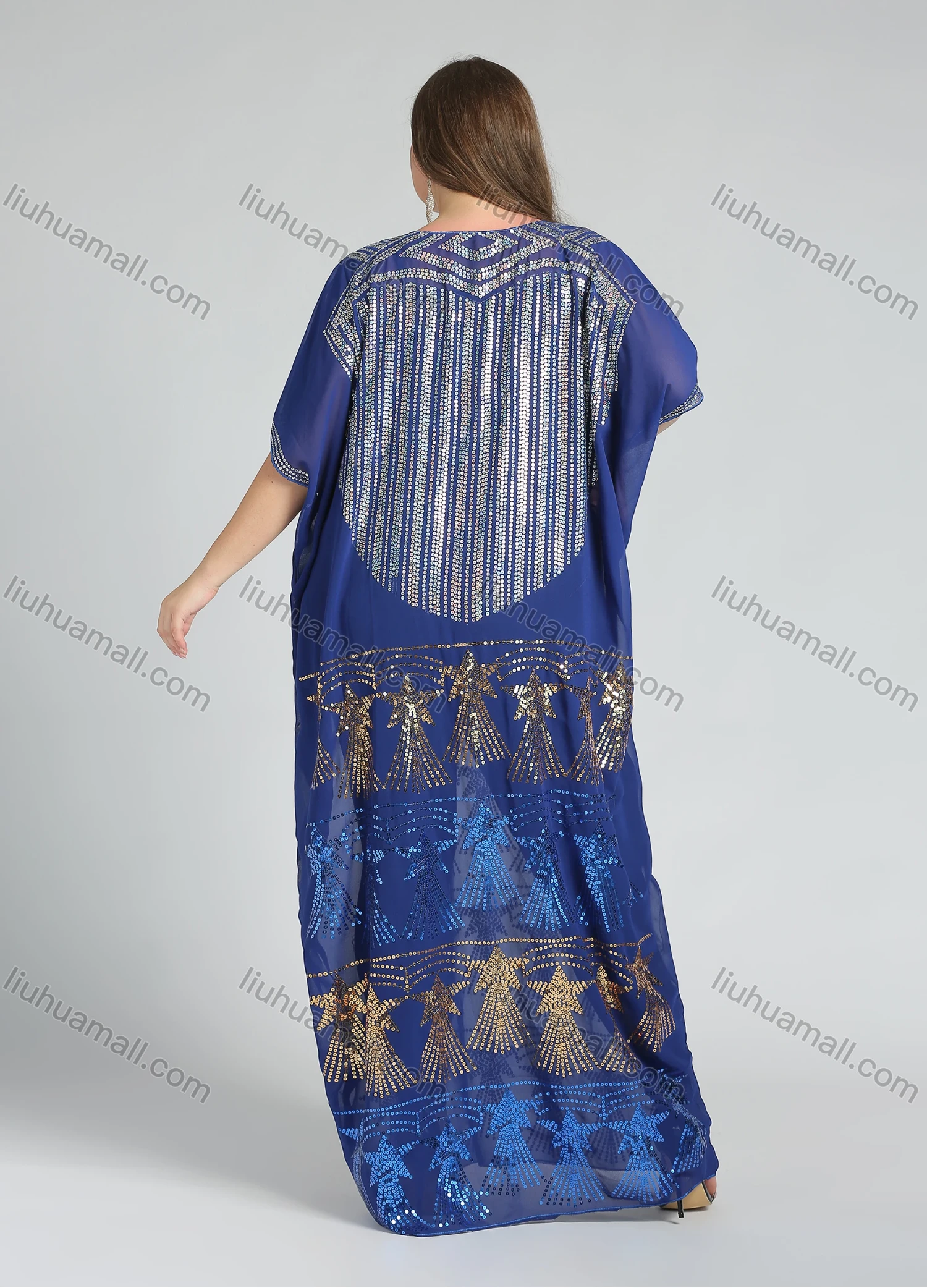 Wholesale Women's Glamorous Arabic Dubai Sequin Glitter Translucent Muslim Islamic Cover Up Maxi Dress - Liuhuamall