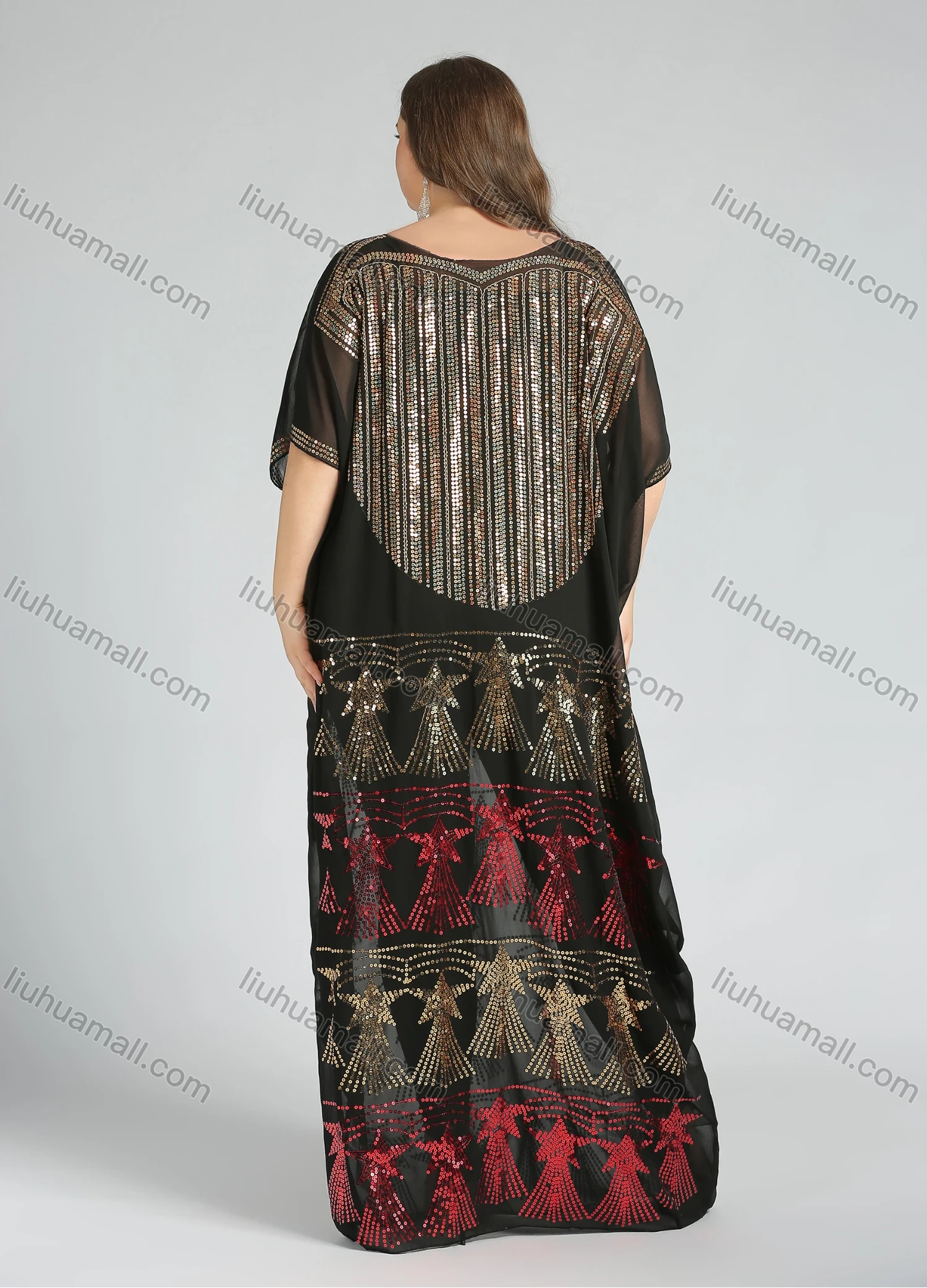 Wholesale Women's Glamorous Arabic Dubai Sequin Glitter Translucent Muslim Islamic Cover Up Maxi Dress - Liuhuamall