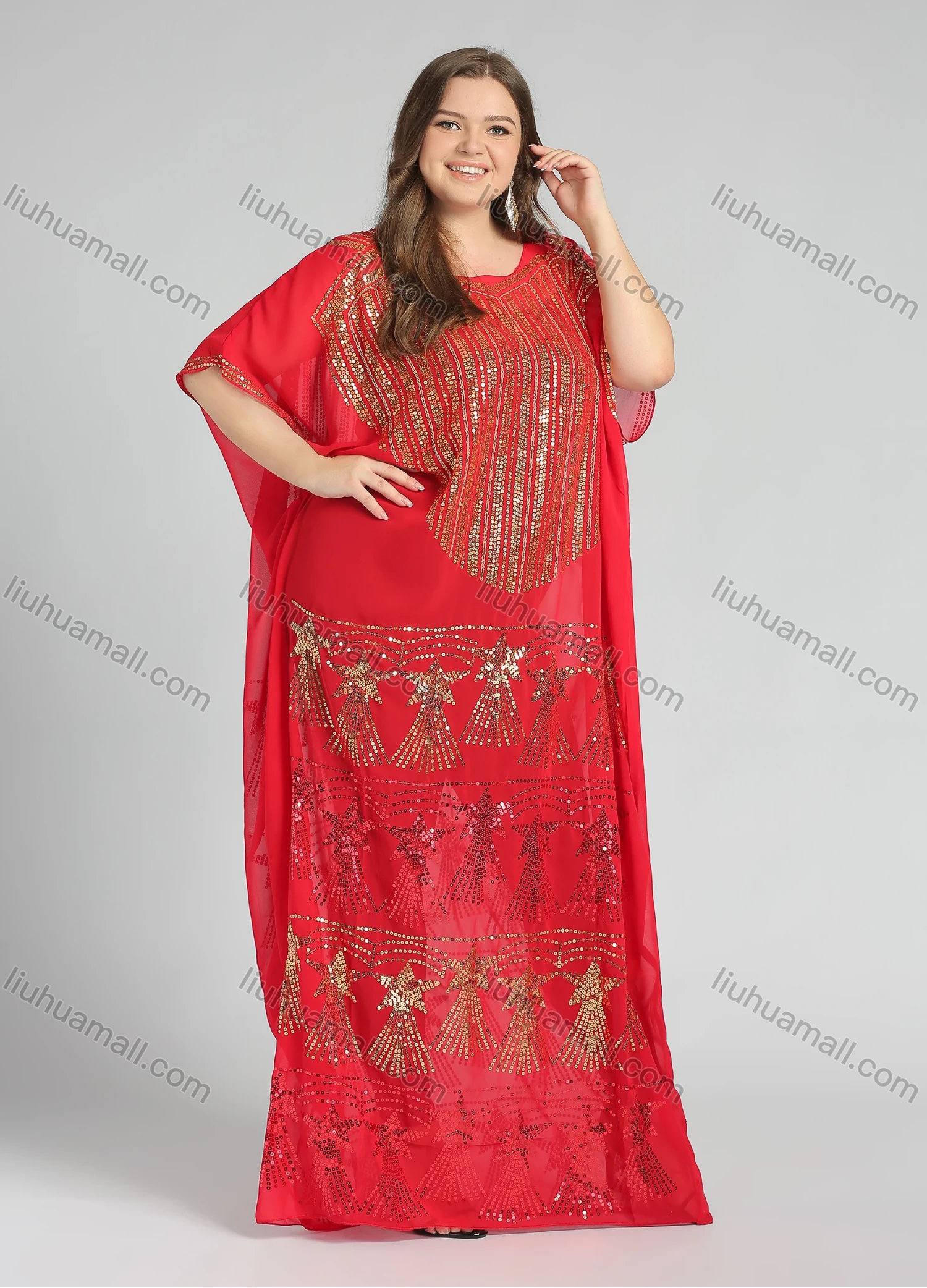 Wholesale Women's Glamorous Arabic Dubai Sequin Glitter Translucent Muslim Islamic Cover Up Maxi Dress - Liuhuamall