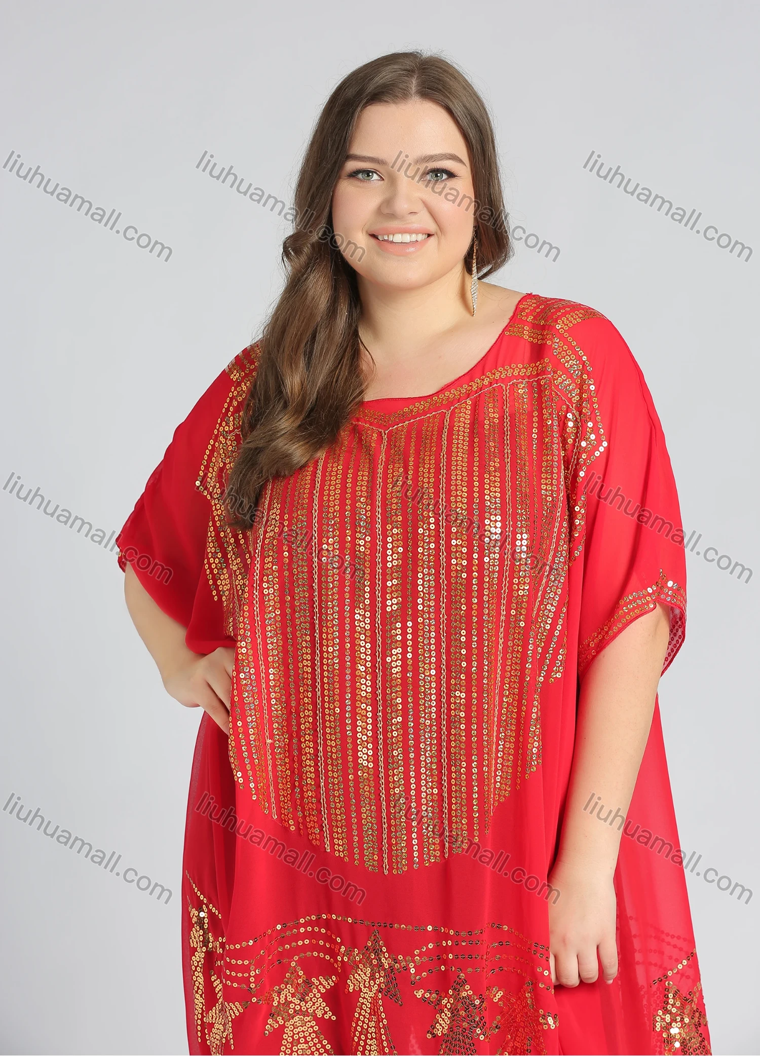 Wholesale Women's Glamorous Arabic Dubai Sequin Glitter Translucent Muslim Islamic Cover Up Maxi Dress - Liuhuamall