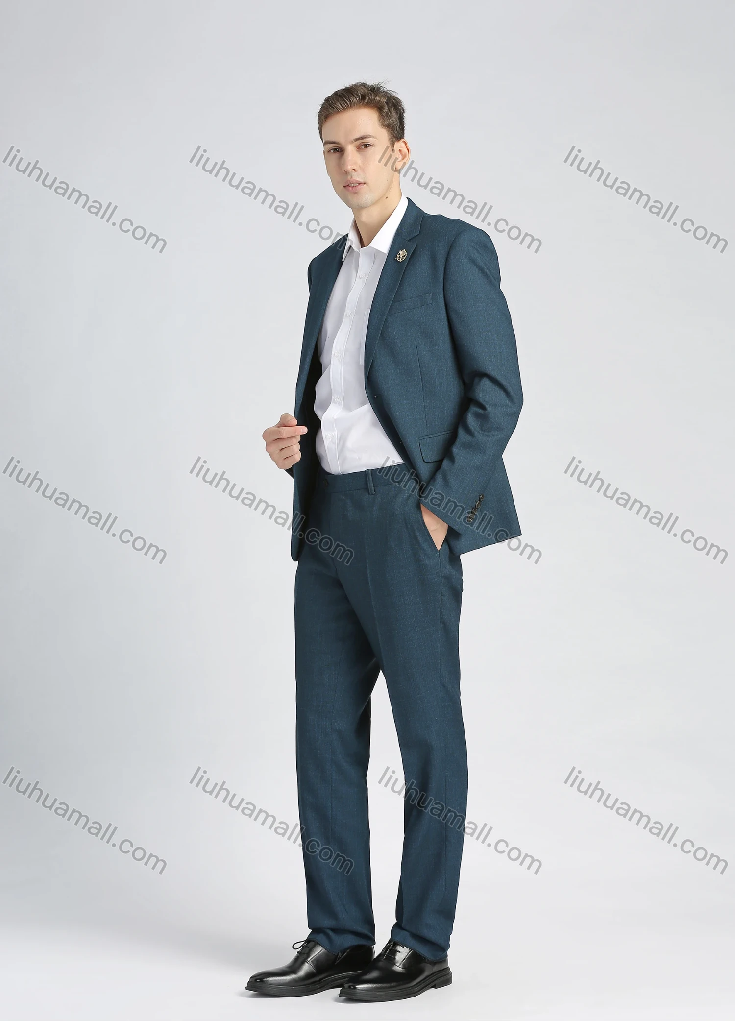 Wholesale Men's Formal Plain Single Breasted Pockets Lapel Slim Fit Blazer & Trousers 2 Piece Sets - Liuhuamall
