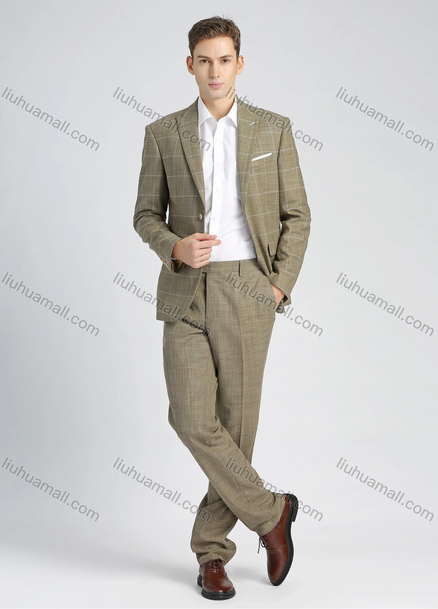 Wholesale Men's Formal Slim Fit Lapel Single Breasted Plaid Print Blazer & Trousers 2 Piece Sets - Liuhuamall