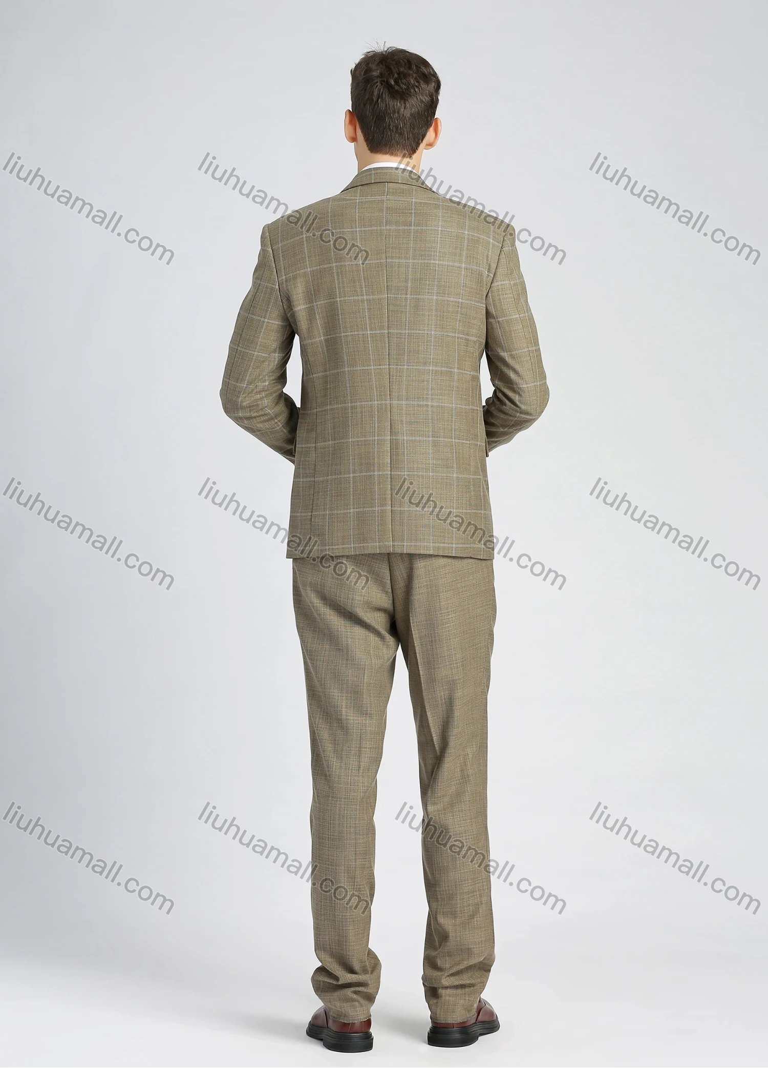 Wholesale Men's Formal Slim Fit Lapel Single Breasted Plaid Print Blazer & Trousers 2 Piece Sets - Liuhuamall