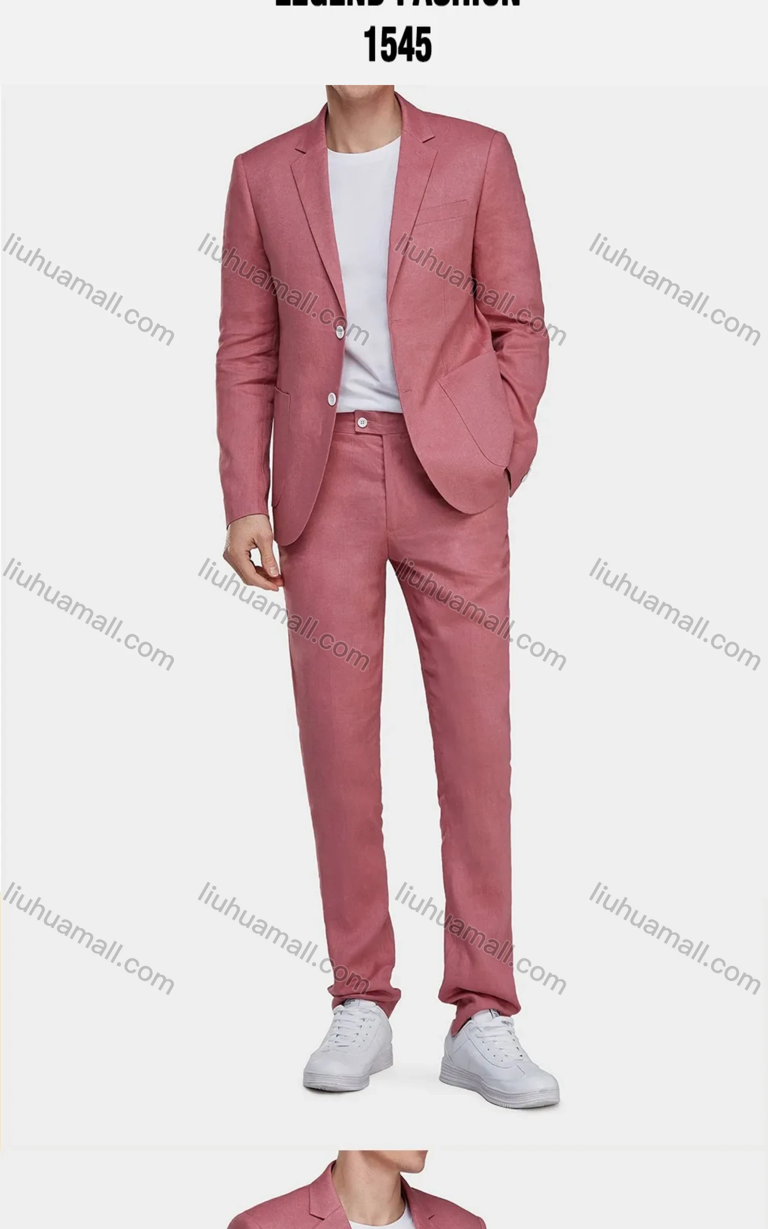 Wholesale Men's Linen Casual Slim Fit Lapel Plain Two Buttons Pocket 2 Pieces Suit Set - Liuhuamall