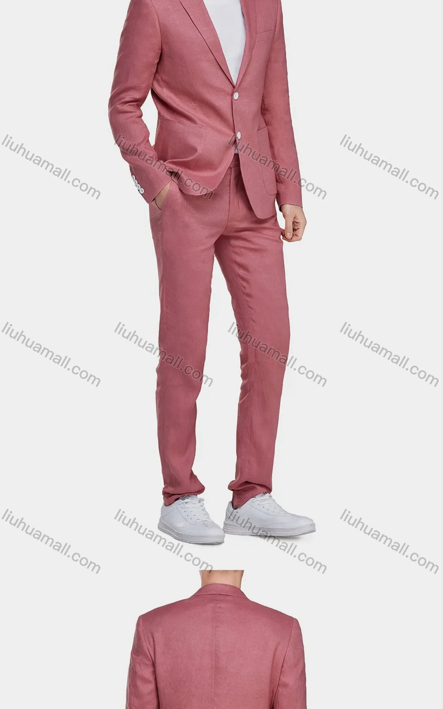 Wholesale Men's Linen Casual Slim Fit Lapel Plain Two Buttons Pocket 2 Pieces Suit Set - Liuhuamall