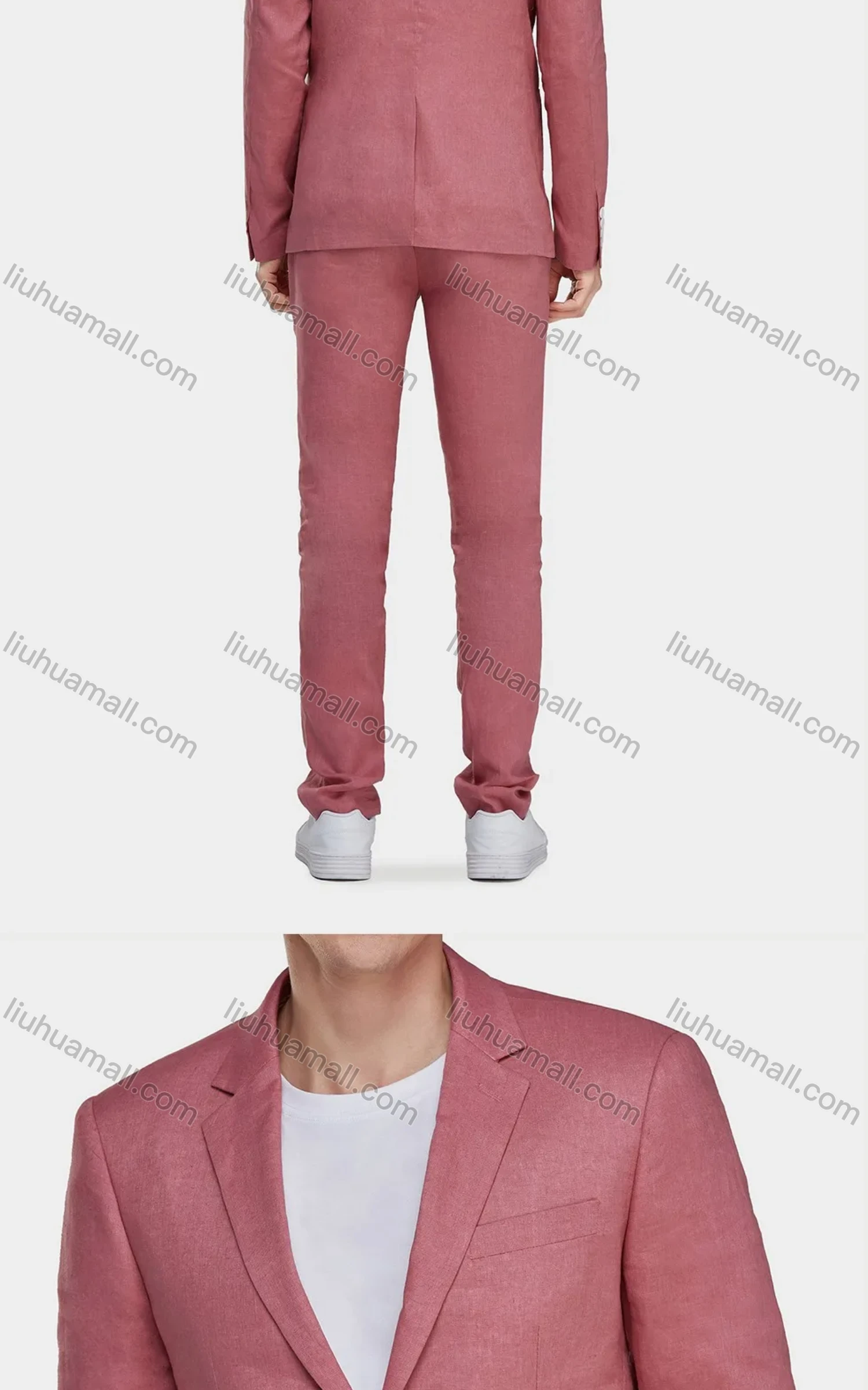 Wholesale Men's Linen Casual Slim Fit Lapel Plain Two Buttons Pocket 2 Pieces Suit Set - Liuhuamall