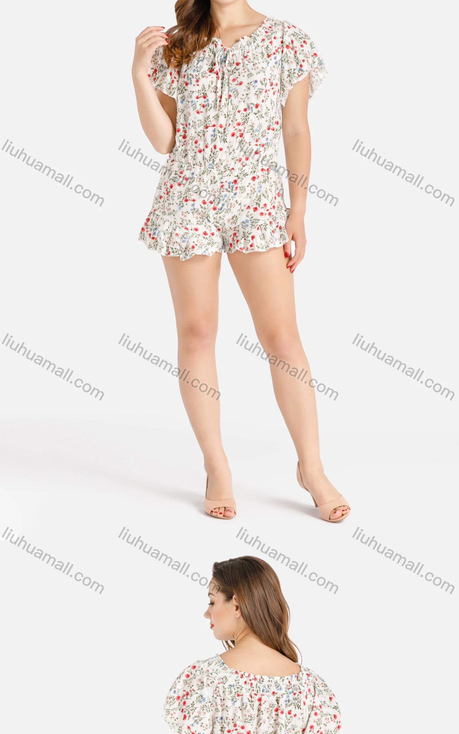 Wholesale Women's Casual Short Sleeve Floral Print Romper - Liuhuamall