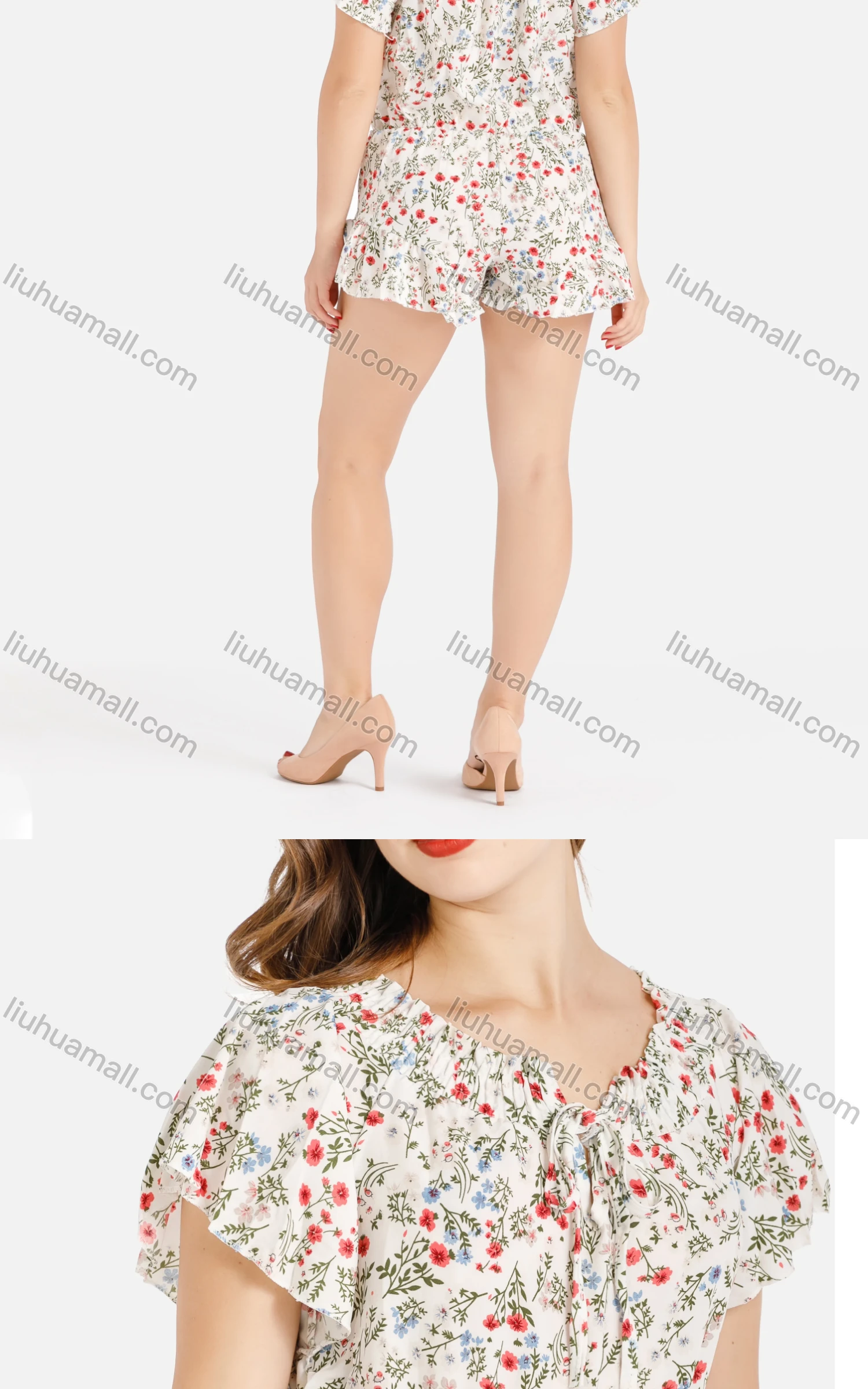Wholesale Women's Casual Short Sleeve Floral Print Romper - Liuhuamall
