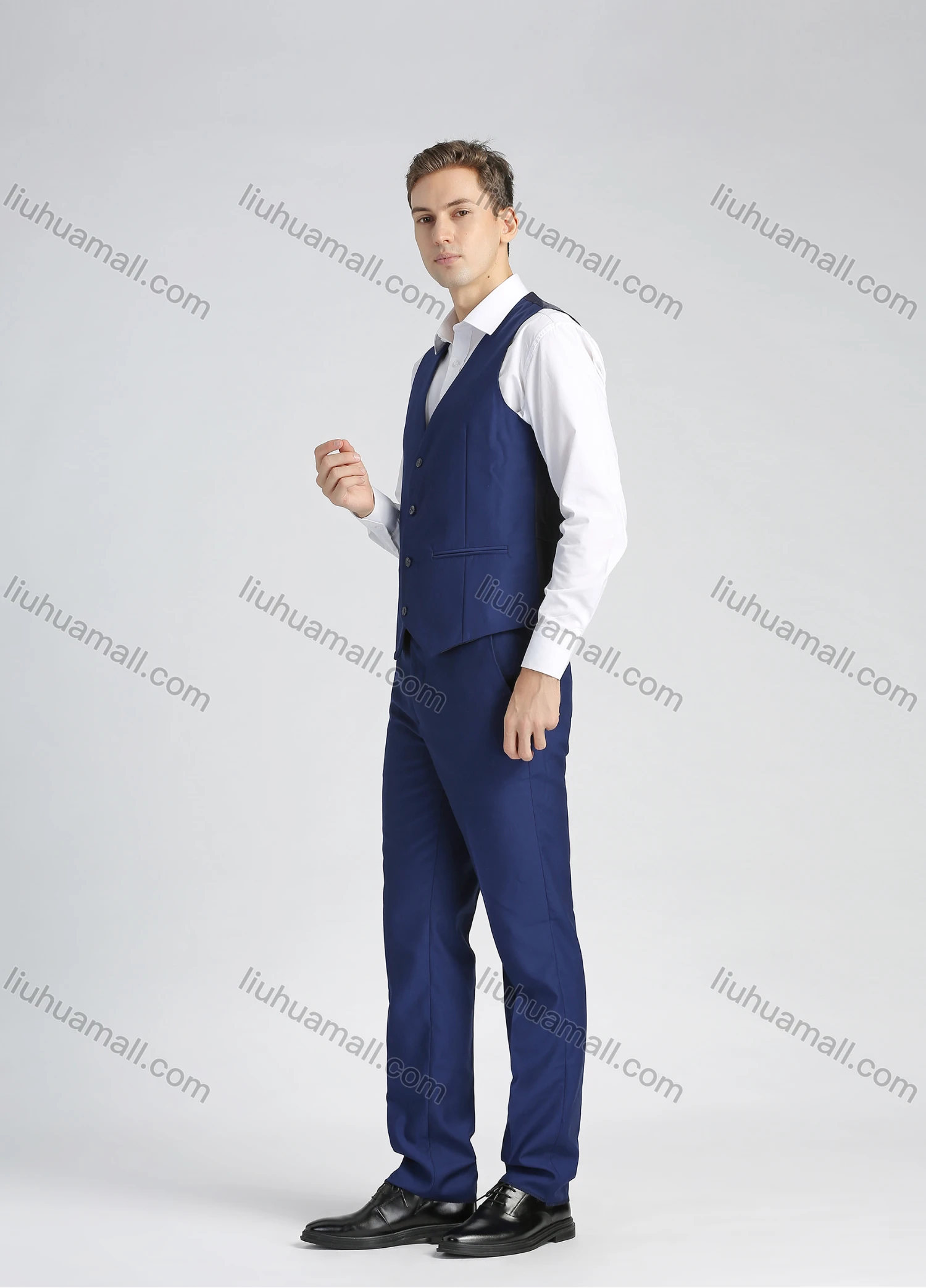 Wholesale Men's Formal Slim Fit Plain Lapel One Button Flag Pockets Suit Jacket & Waistcoat 3-Piece Set - Liuhuamall