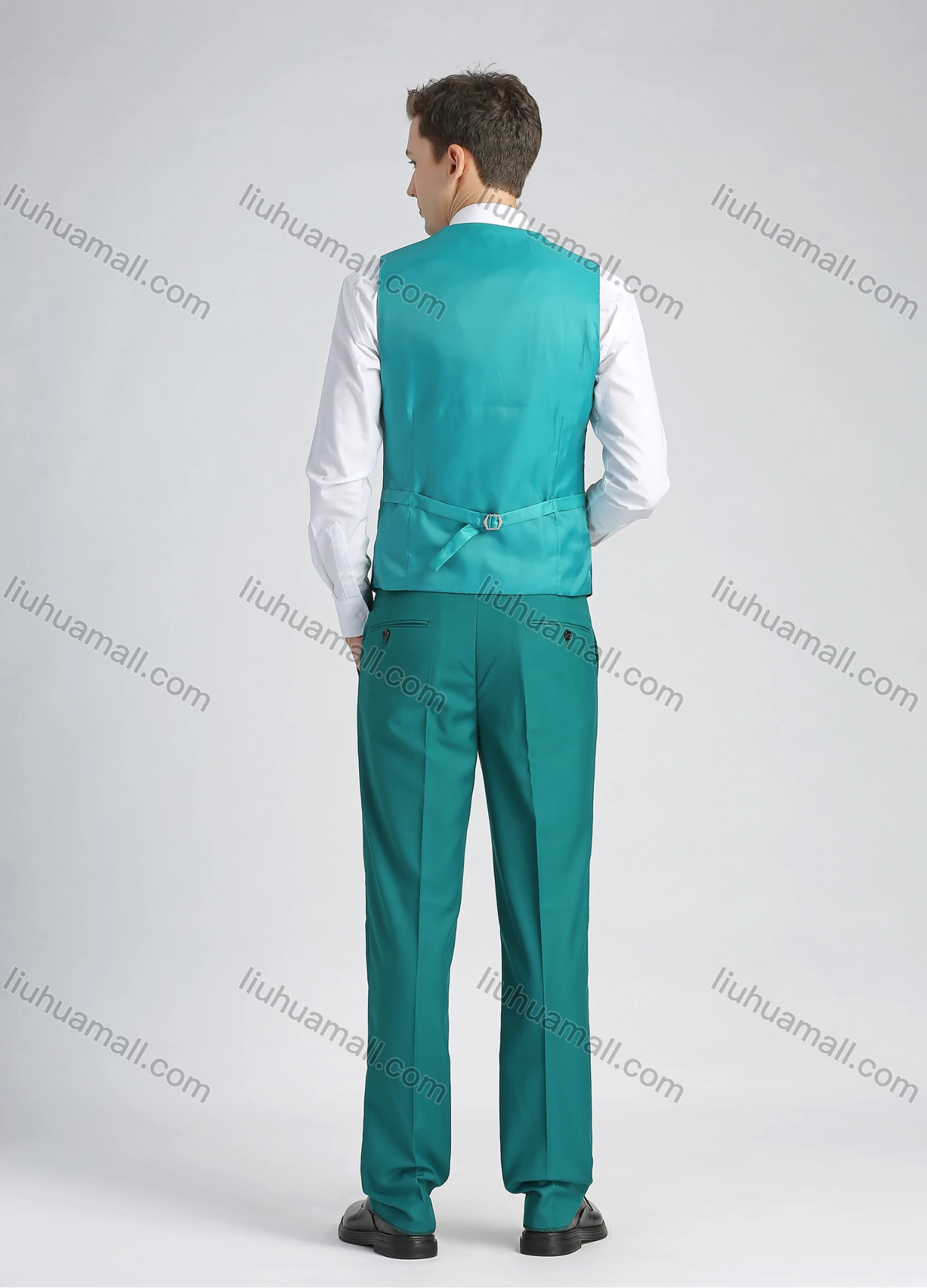 Wholesale Men's Formal Plaid Print Slim Fit Plain Lapel One Button Flag Pockets Suit Jacket & Waistcoat 3-Piece Set - Liuhuamall