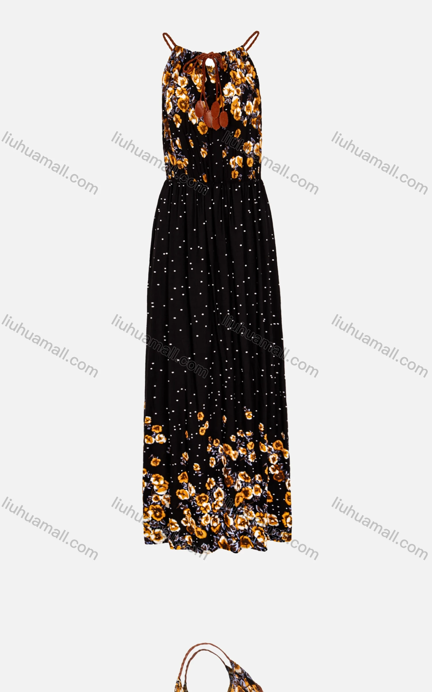 Wholesale Women's Spring Spaghetti Strap Polka Dot Floral Print Long Dress - Liuhuamall