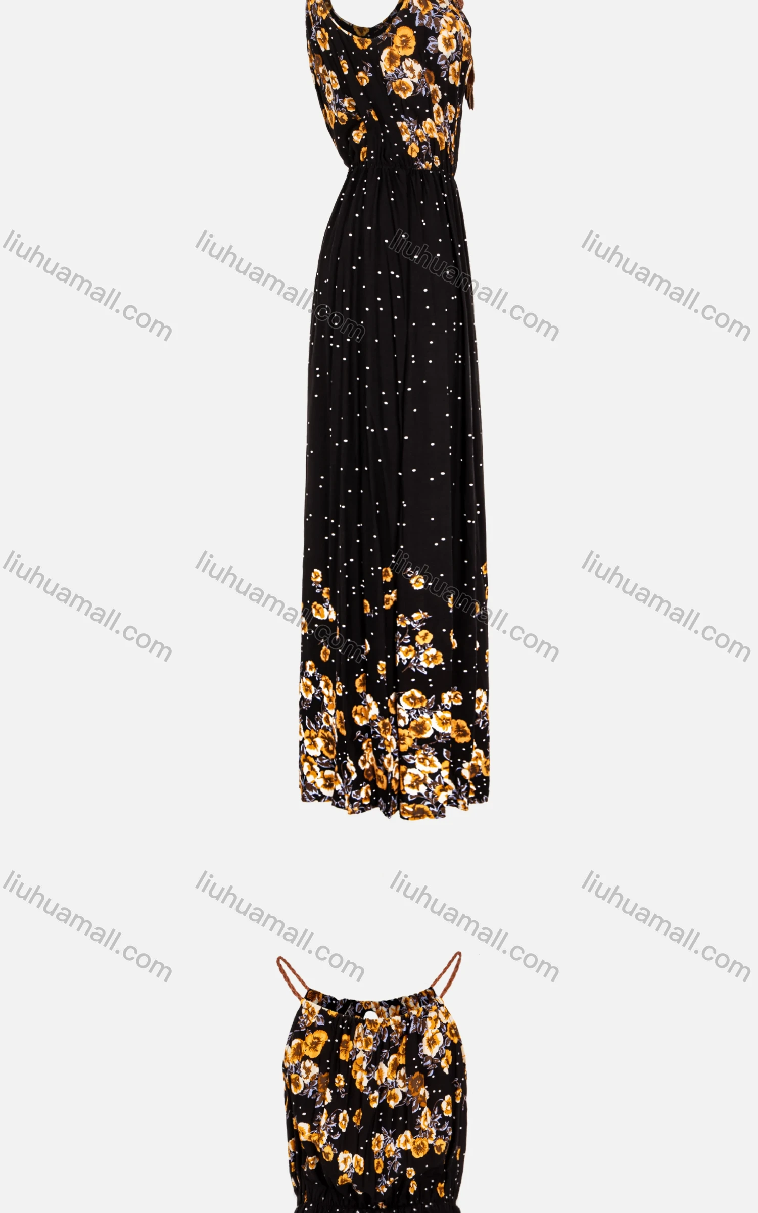 Wholesale Women's Spring Spaghetti Strap Polka Dot Floral Print Long Dress - Liuhuamall