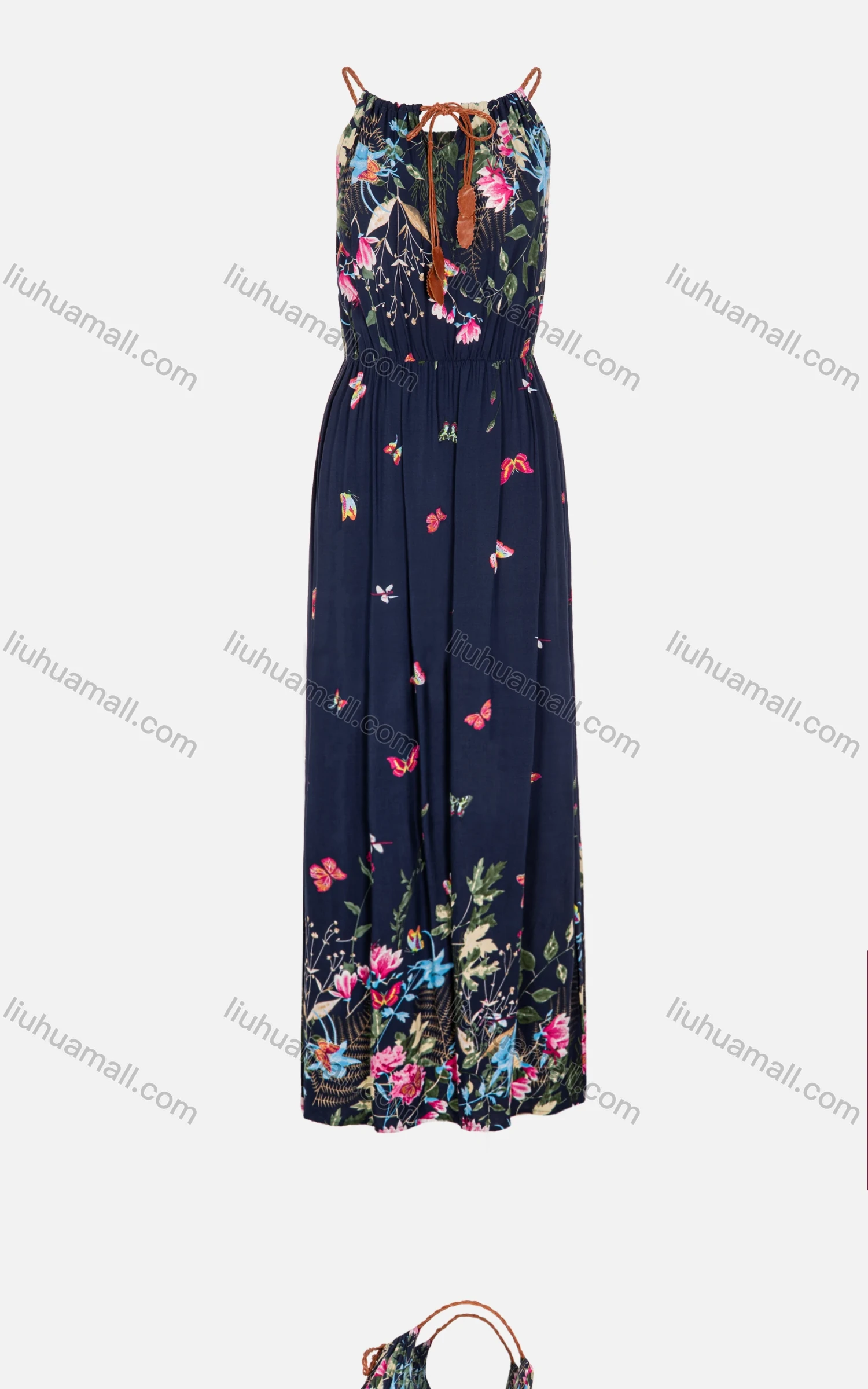 Wholesale Women's Spring Sleeveless Keyhole Neck Floral Butterfly Print Cami Maxi Dress - Liuhuamall