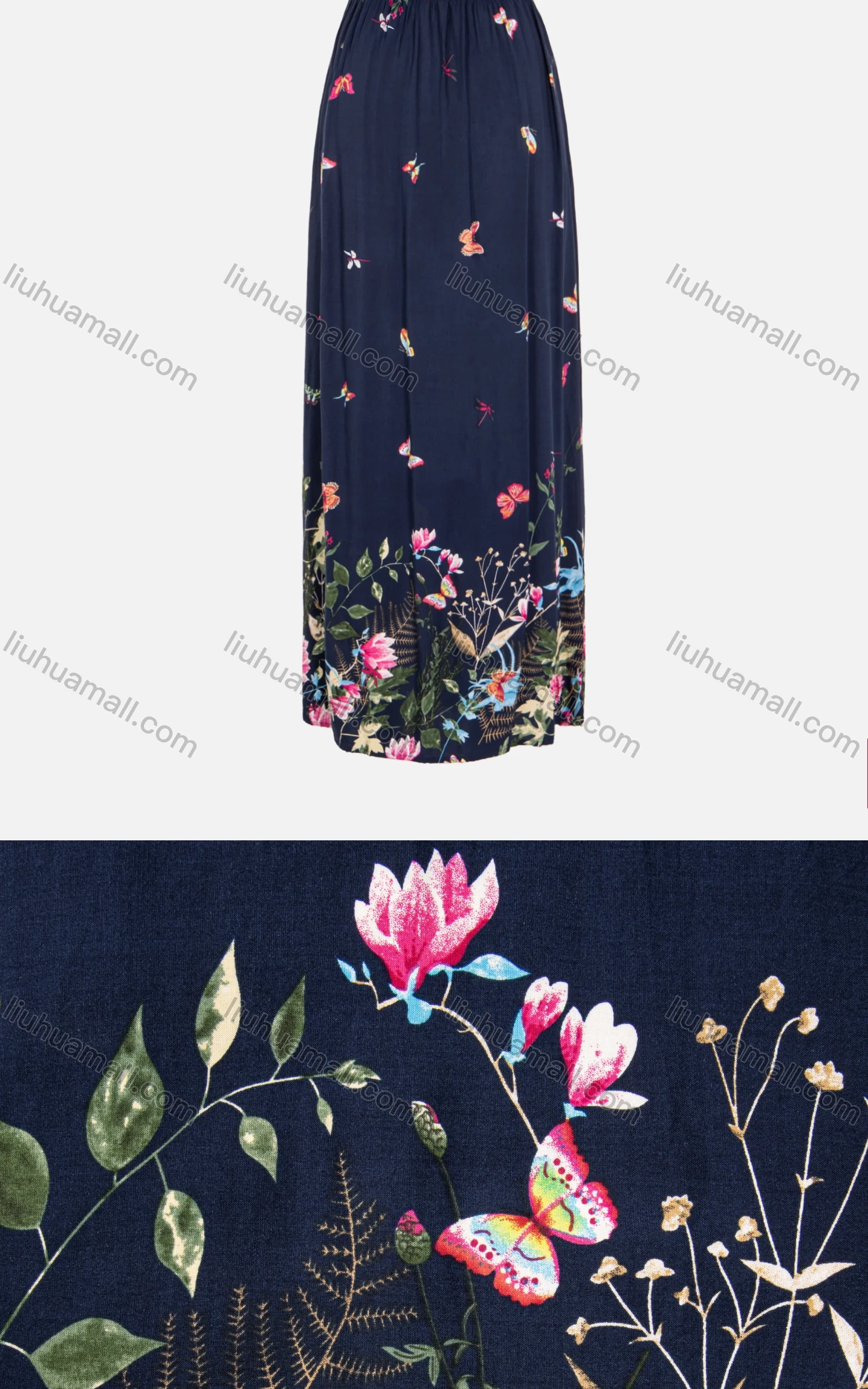 Wholesale Women's Spring Sleeveless Keyhole Neck Floral Butterfly Print Cami Maxi Dress - Liuhuamall