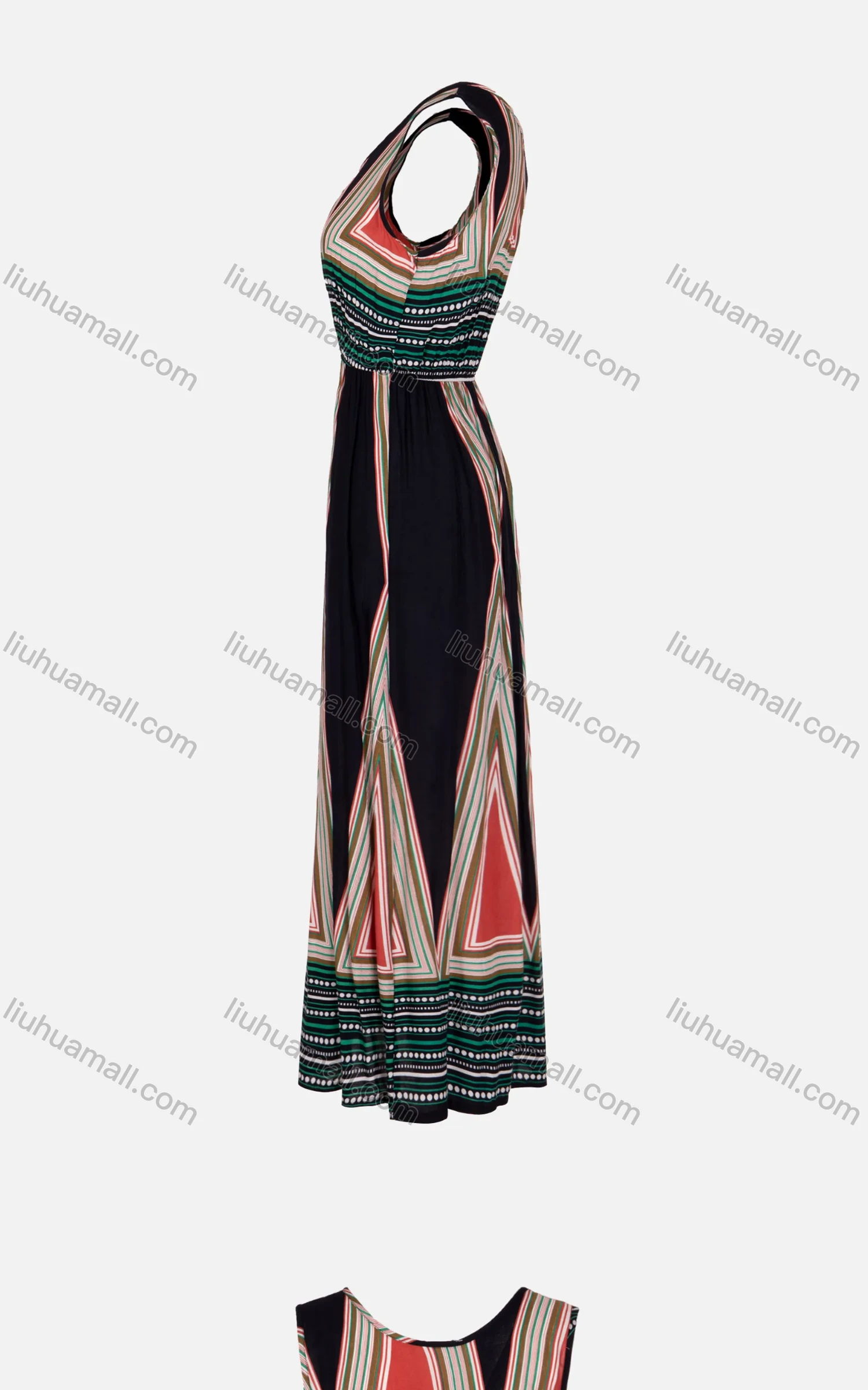 Wholesale Women's Casual Sleeveless V-Neck Vintage Print Maxi Tank Dress - Liuhuamall