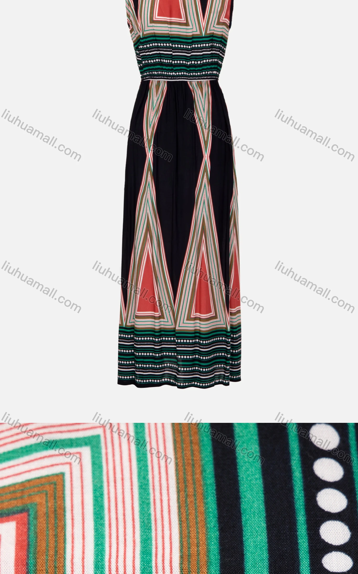 Wholesale Women's Casual Sleeveless V-Neck Vintage Print Maxi Tank Dress - Liuhuamall