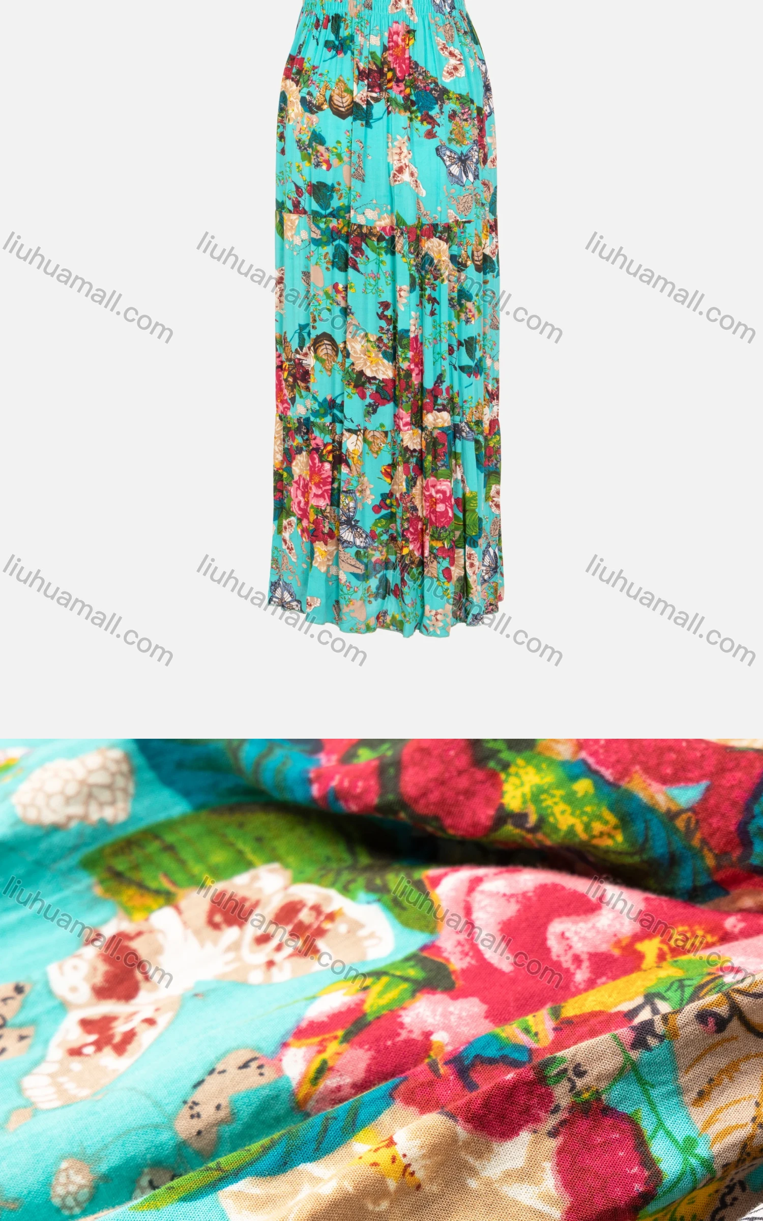 Wholesale Women's Spring Spaghetti Strap Sleeveless Floral Print Pleated Maxi Dress - Liuhuamall