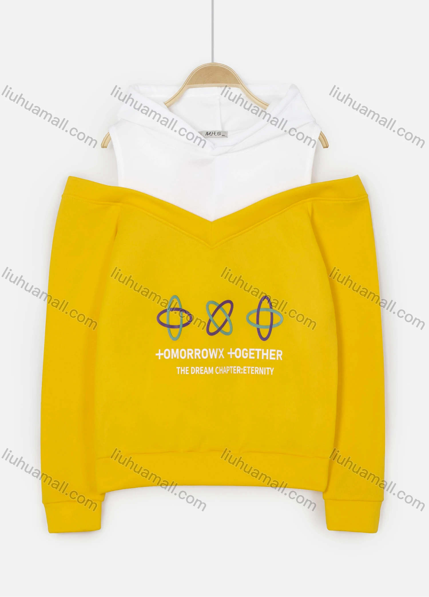 Wholesale Women's Letter Print & Pattern Cold Shoulder Long Sleeve Drawstring Hoodie - Liuhuamall