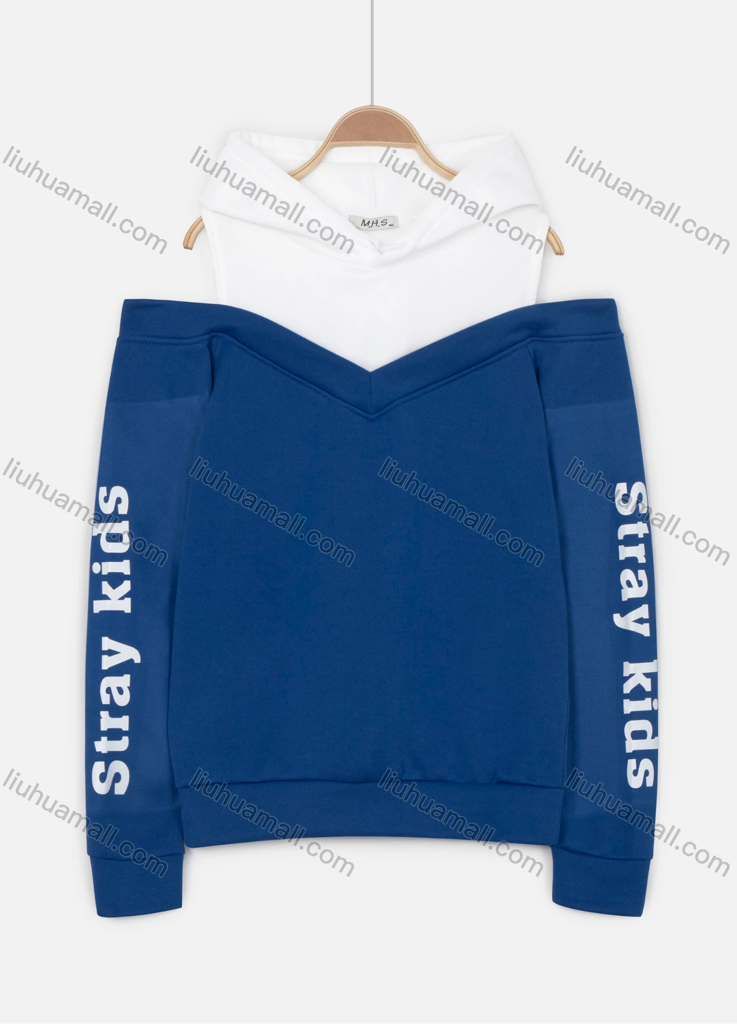 Wholesale Women's Letter Print & Pattern Cold Shoulder Long Sleeve Drawstring Hoodie - Liuhuamall