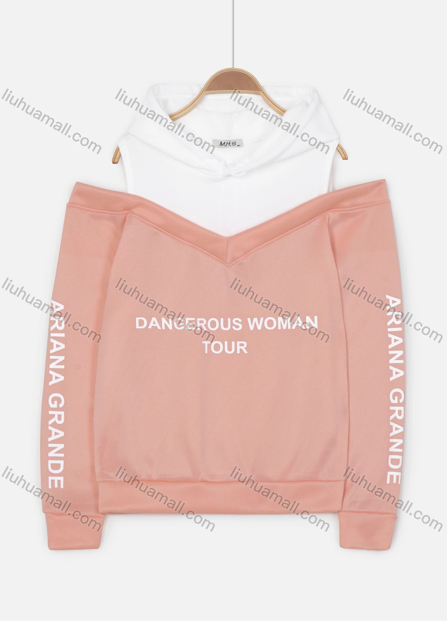 Wholesale Women's Letter Print & Pattern Cold Shoulder Long Sleeve Drawstring Hoodie - Liuhuamall