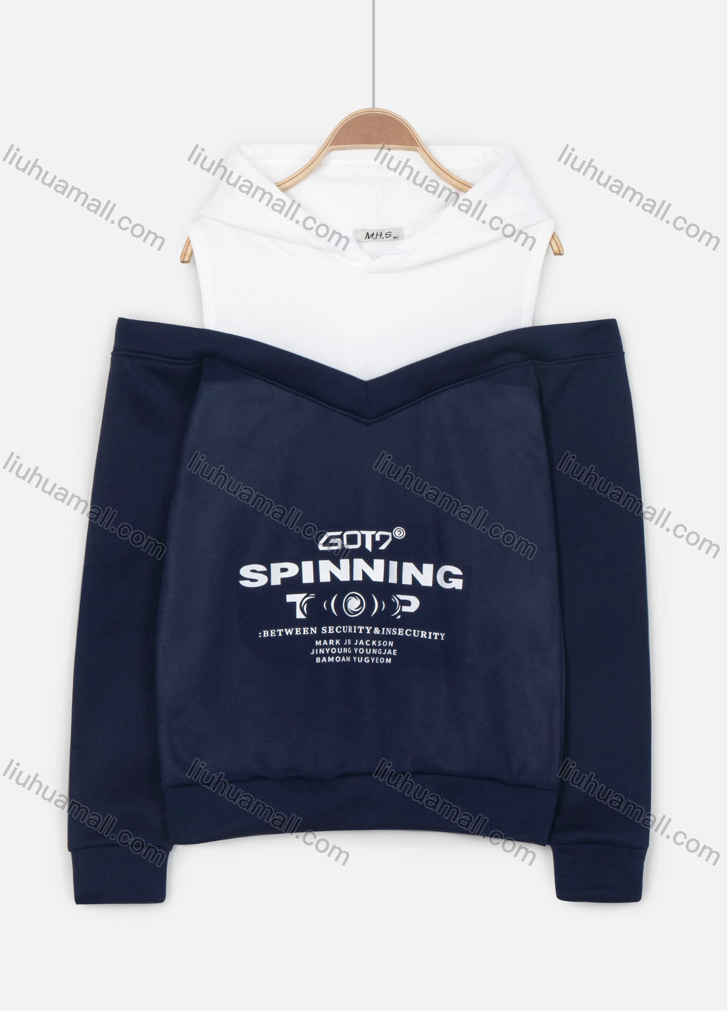 Wholesale Women's Letter Print & Pattern Cold Shoulder Long Sleeve Drawstring Hoodie - Liuhuamall