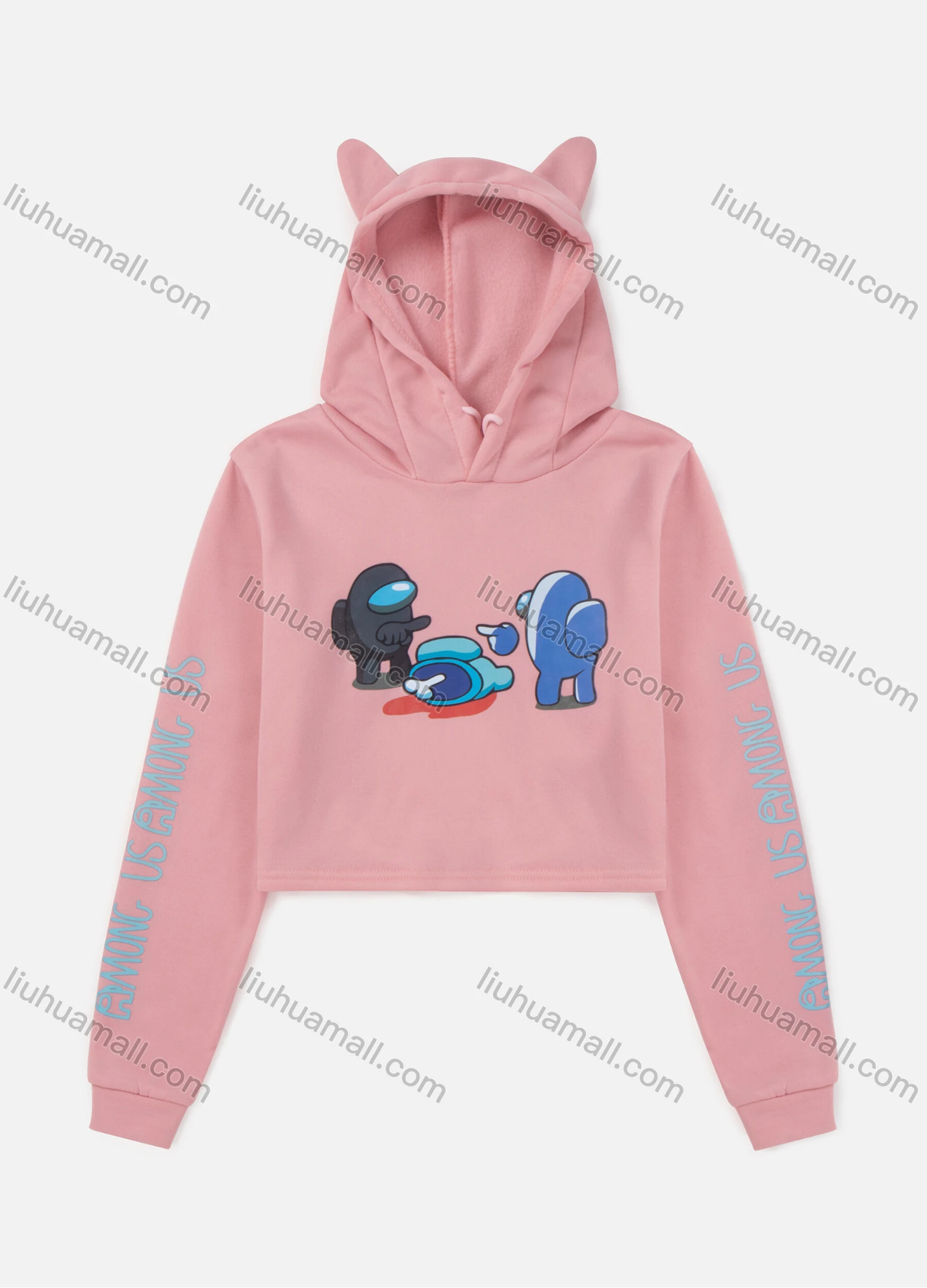 Wholesale Women's Cartoon & Letter Print Cropped Long Sleeve Drawstring Hoodie - Liuhuamall