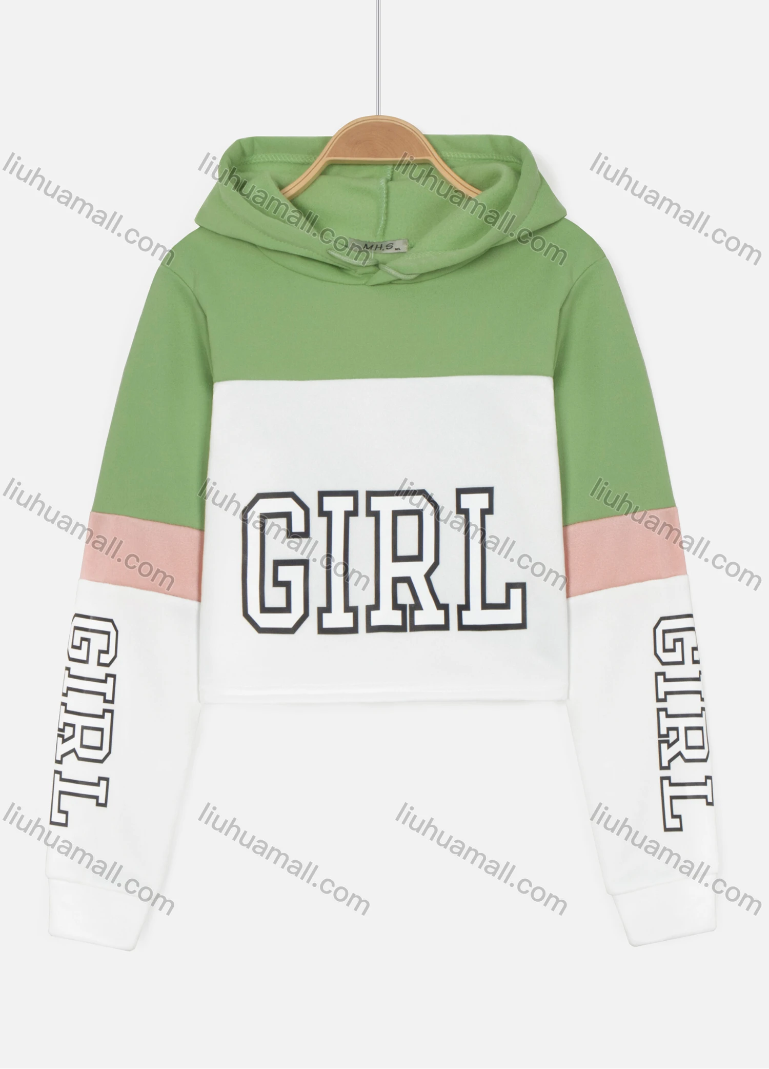 Wholesale Women's Casual Letter Print Splicing Colorblock Cropped Long Sleeve Drawstring Hoodie - Liuhuamall