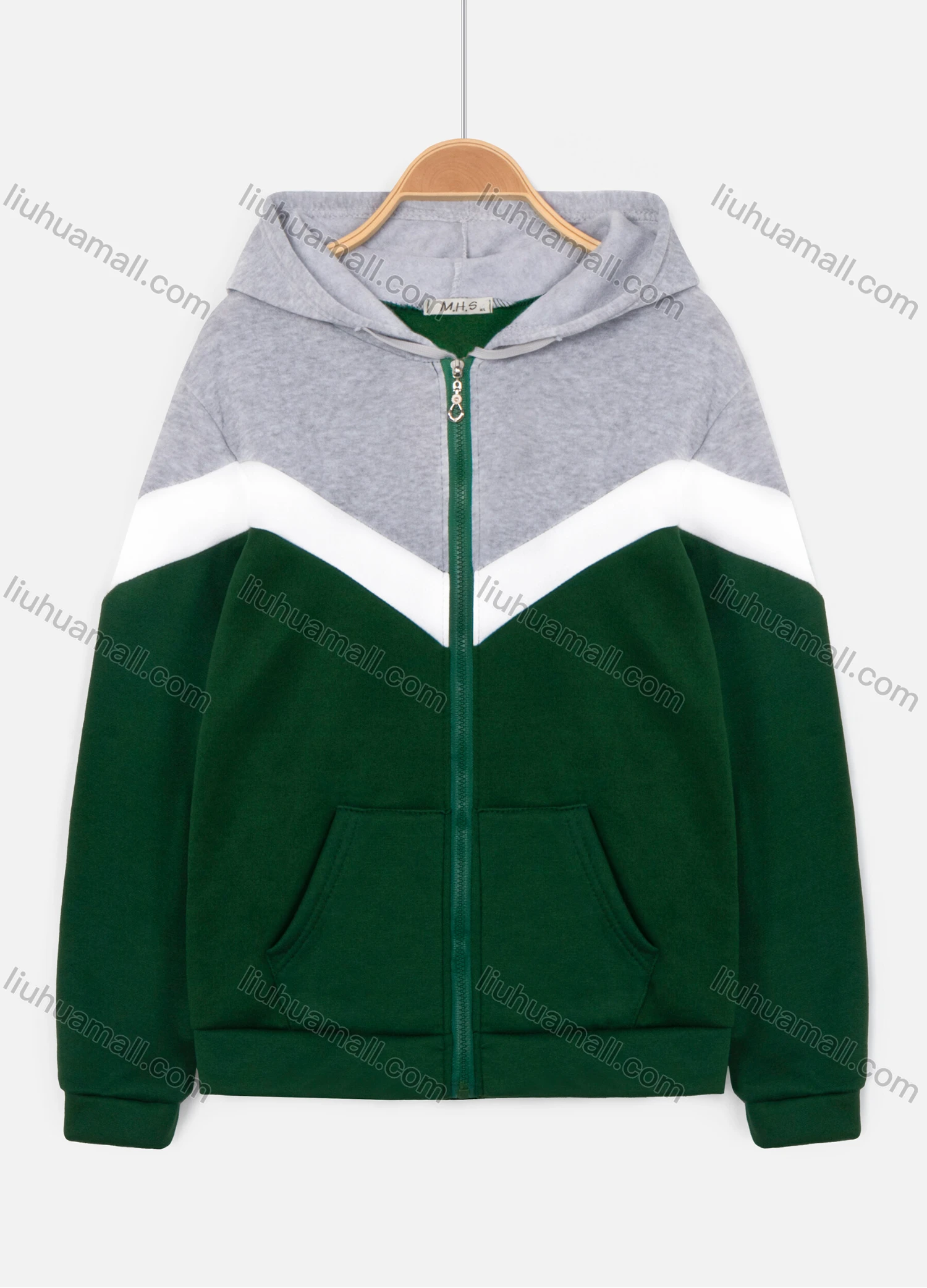 Wholesale Women's Casual Striped Colorblock Long Sleeve Zipper Pockets Hoodie - Liuhuamall