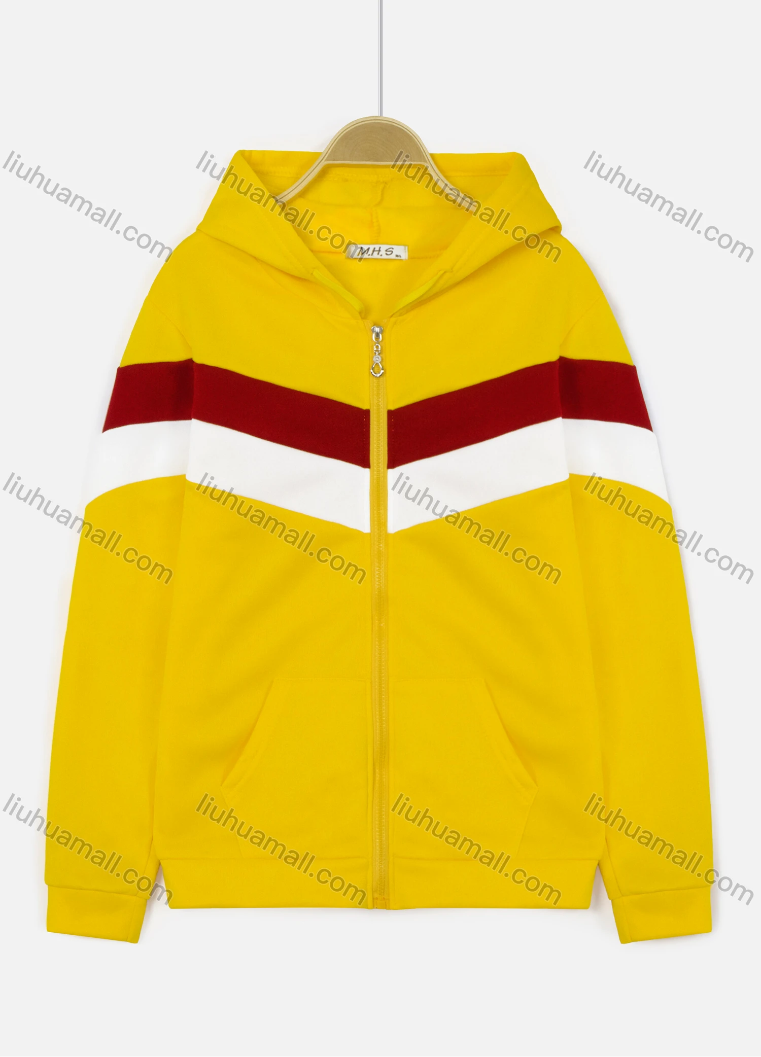 Wholesale Women's Casual Striped Colorblock Long Sleeve Zipper Pockets Hoodie - Liuhuamall