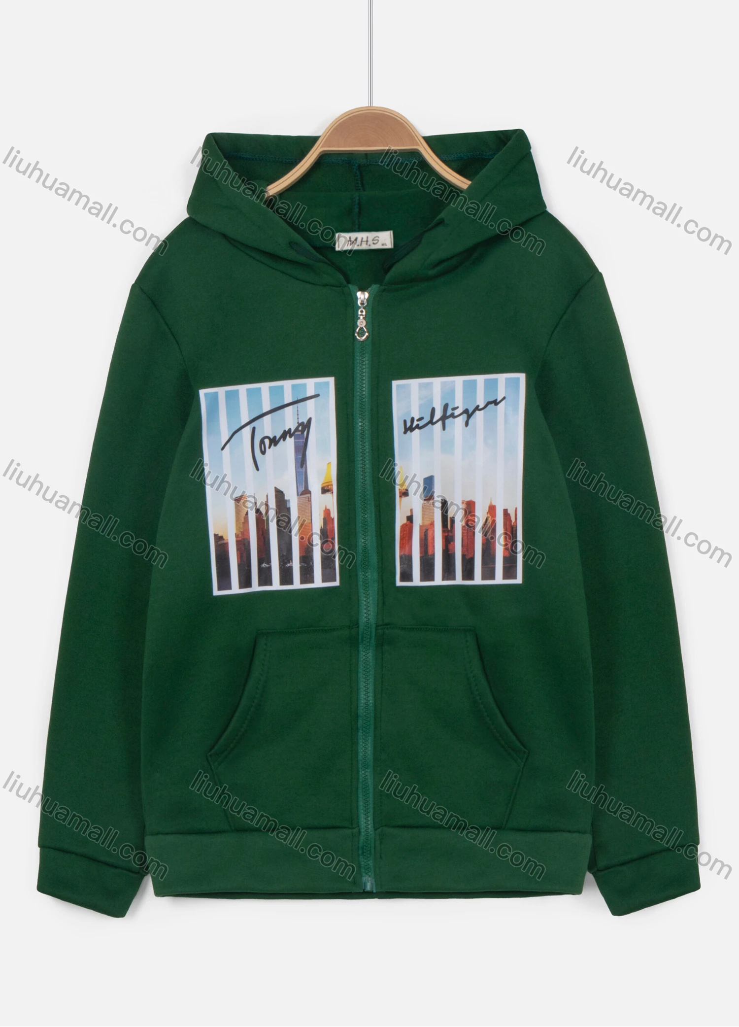 Wholesale Women's Casual Long Sleeve Zipper Pattern Pockets Hoodie - Liuhuamall